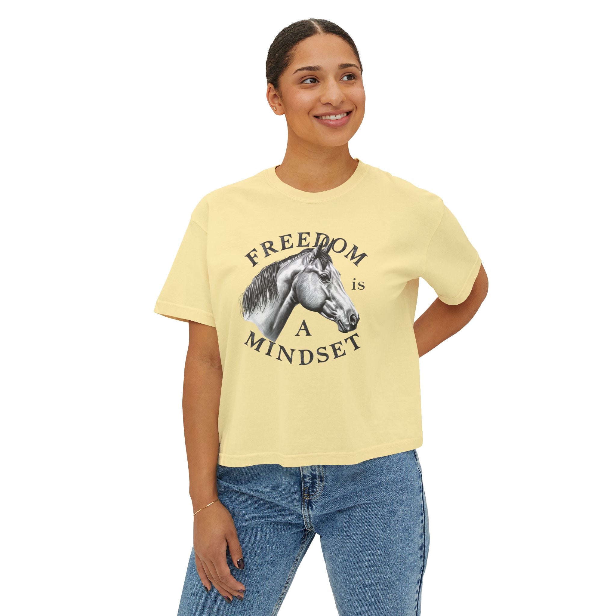 Freedom Is a Mindset horse illustration Tee | Boxy Crop Shirt