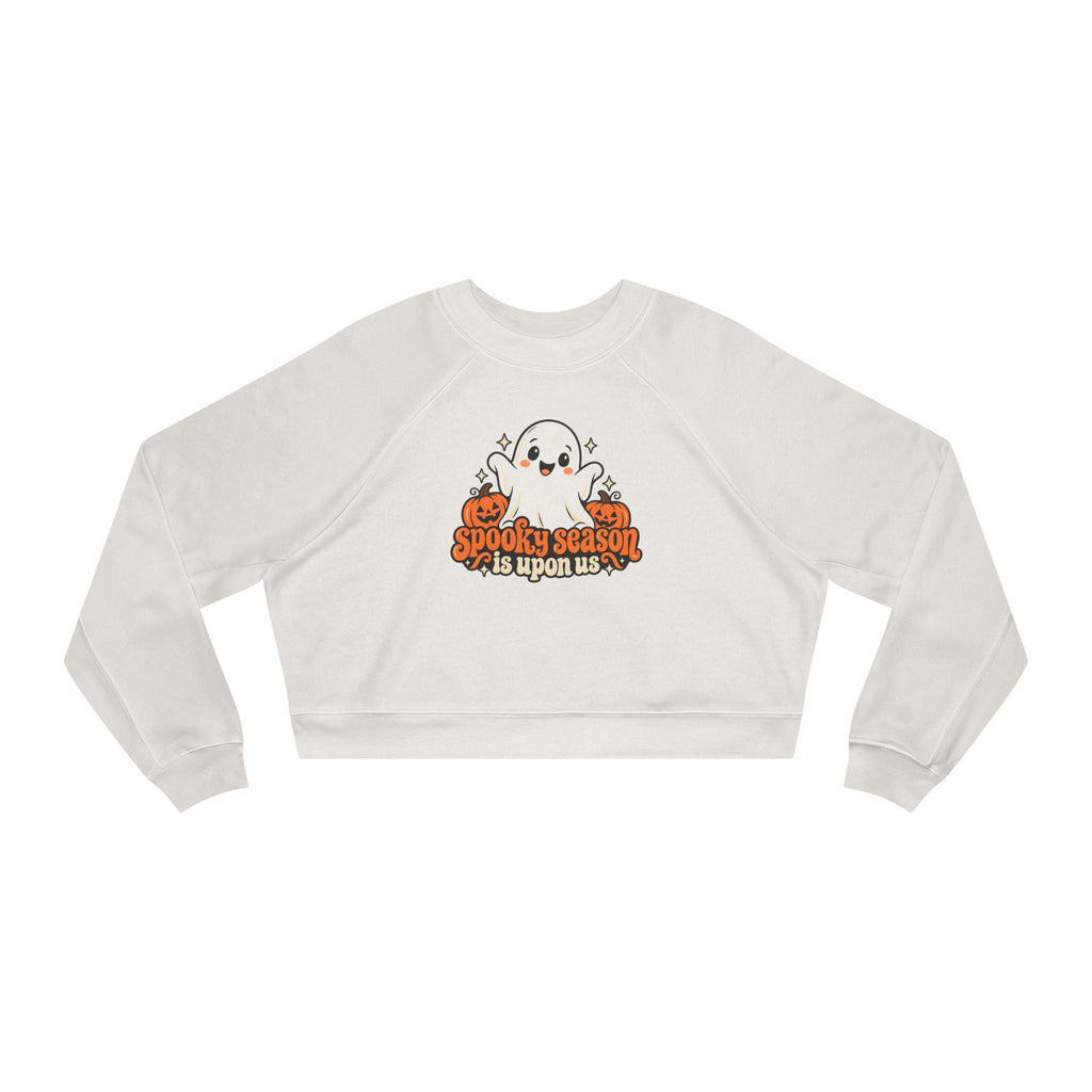Cropped Pullover — "Spooky Season Is Upon Us" Ghost & Pumpkins Halloween Sweatshirt