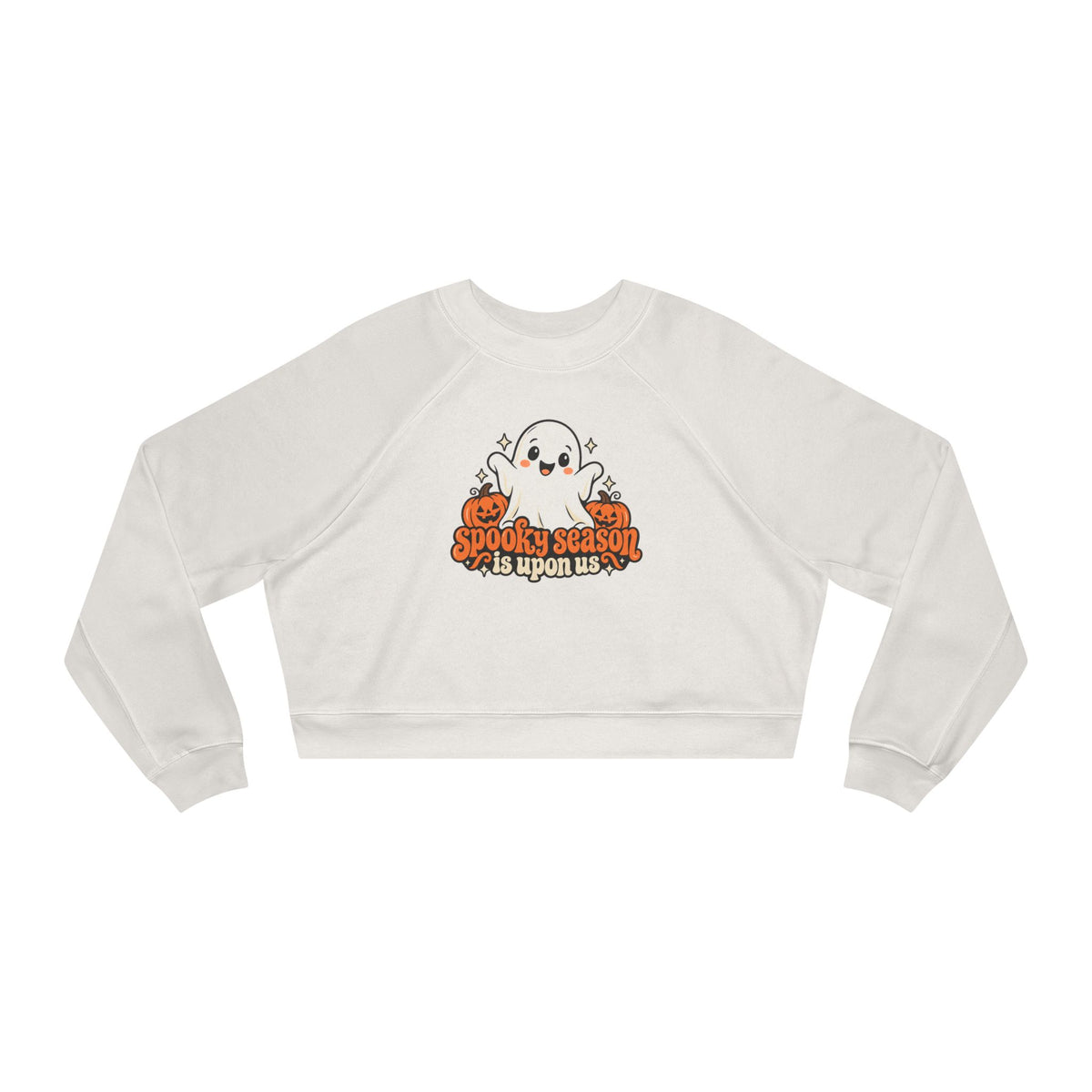 Cropped Pullover — "Spooky Season Is Upon Us" Ghost & Pumpkins Halloween Sweatshirt