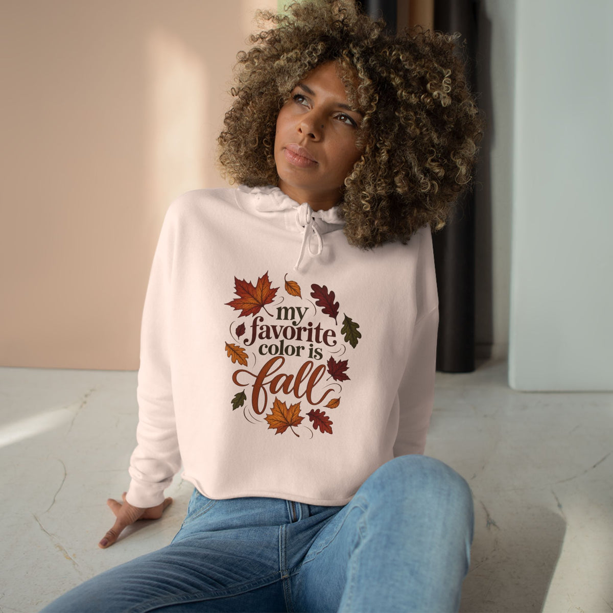 Cropped Hoodie — "My Favorite Color Is Fall" Autumn Leaf Graphic