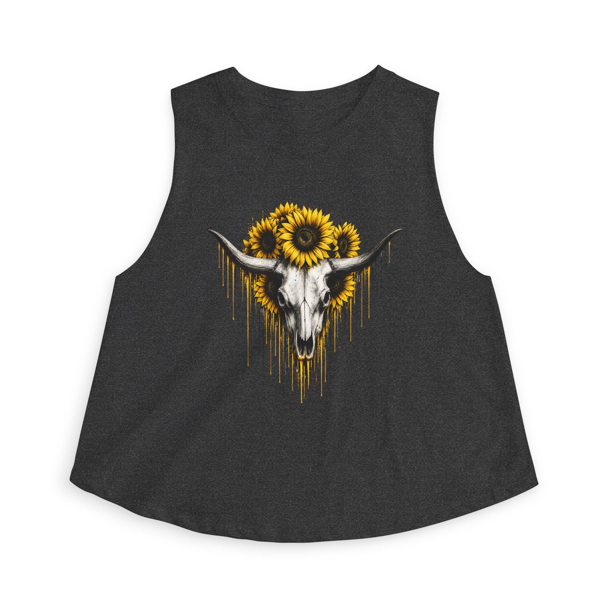 Sunflower Longhorn Skull Women's Crop Top | Southwestern Floral Skull