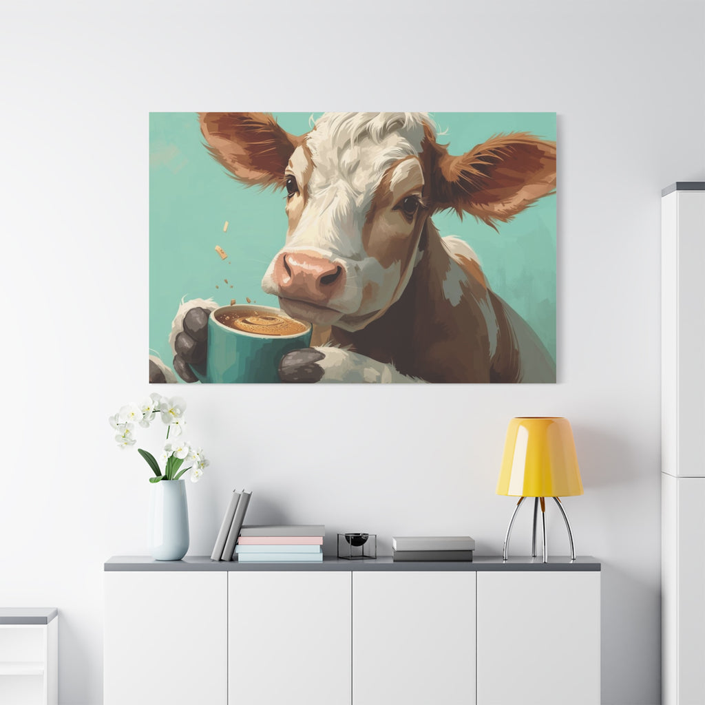 Cow Holding Coffee Canvas