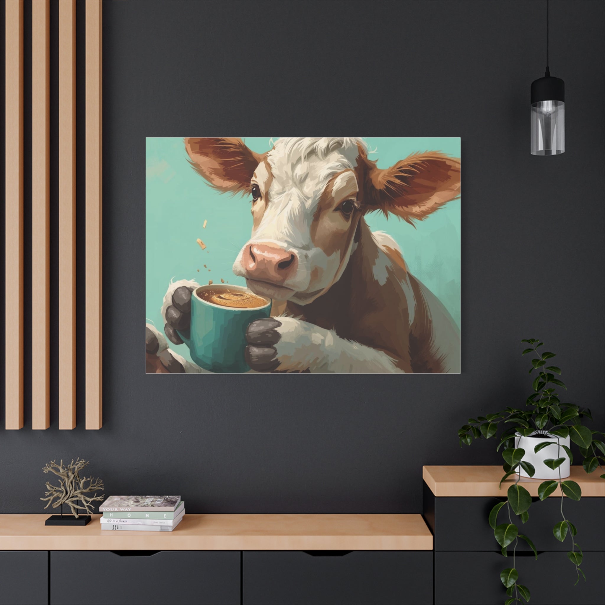 Cow Holding Coffee Canvas