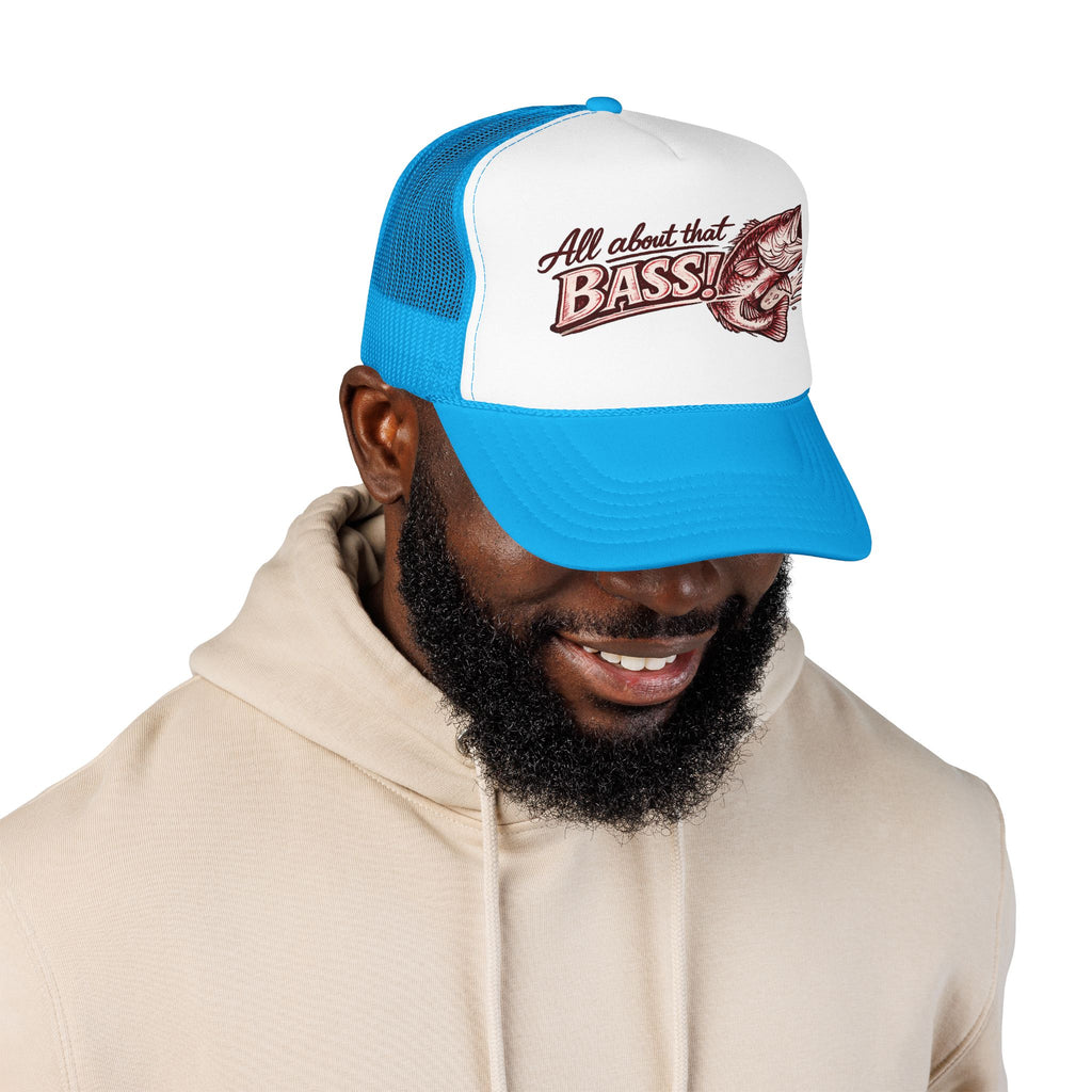 All About That Bass fishing graphic Foam Trucker Hat | Bass Fish Cap