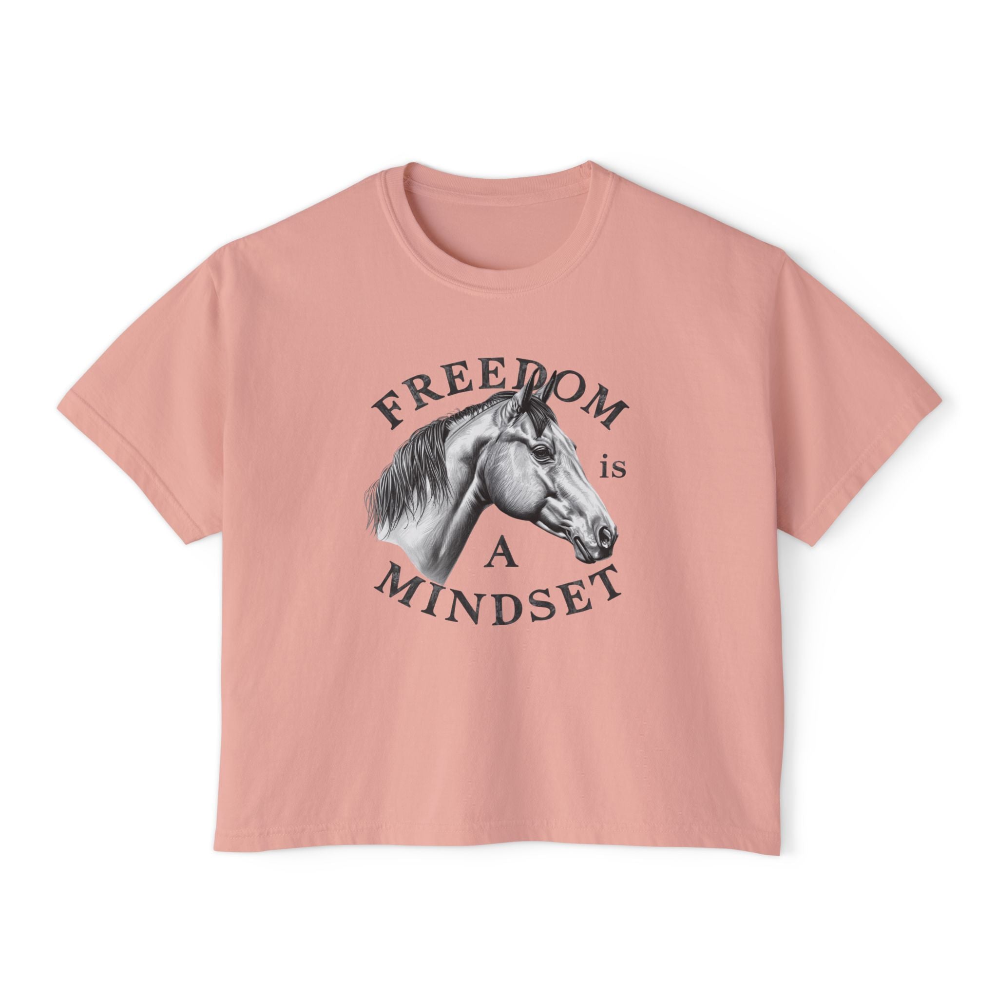 Freedom Is a Mindset horse illustration Tee | Boxy Crop Shirt