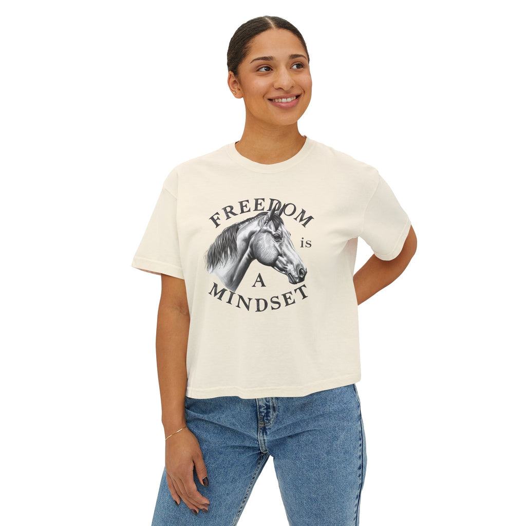 Freedom Is a Mindset horse illustration Tee | Boxy Crop Shirt