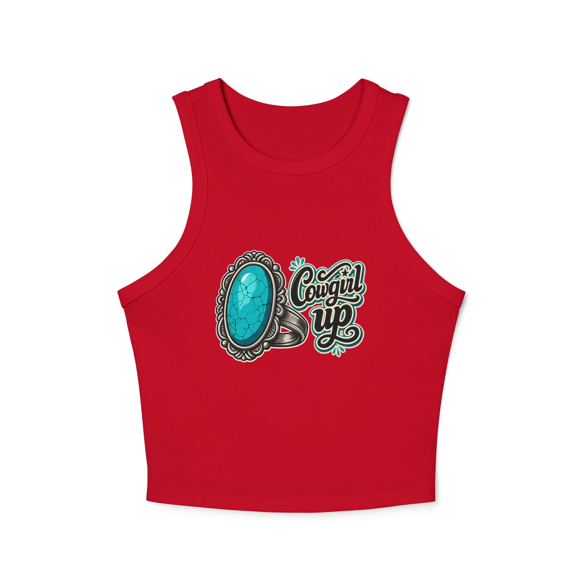 Cowgirl Up Turquoise Ring Buckle Racer Tank Top | Western Cowgirl Graphic