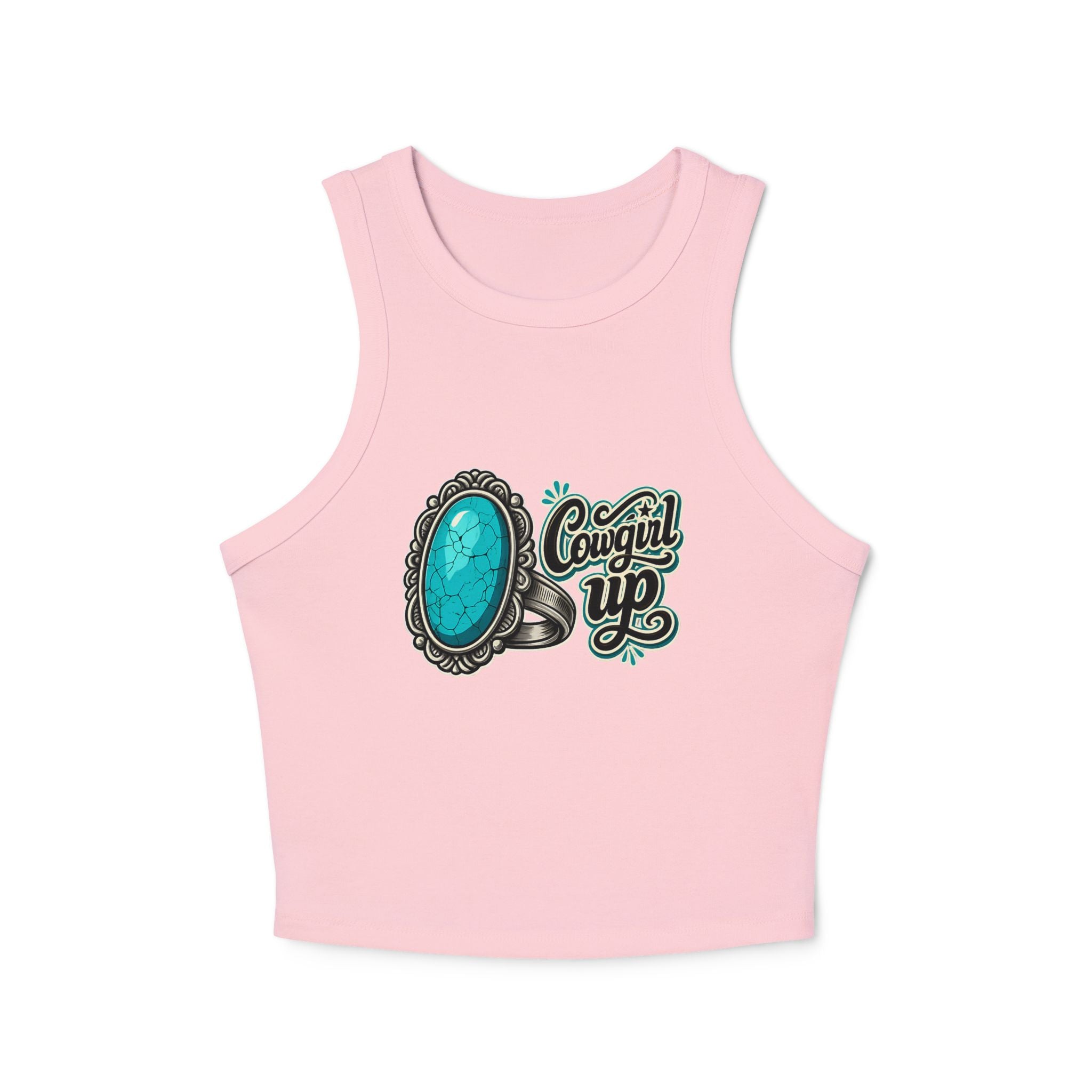 Cowgirl Up Turquoise Ring Buckle Racer Tank Top | Western Cowgirl Graphic