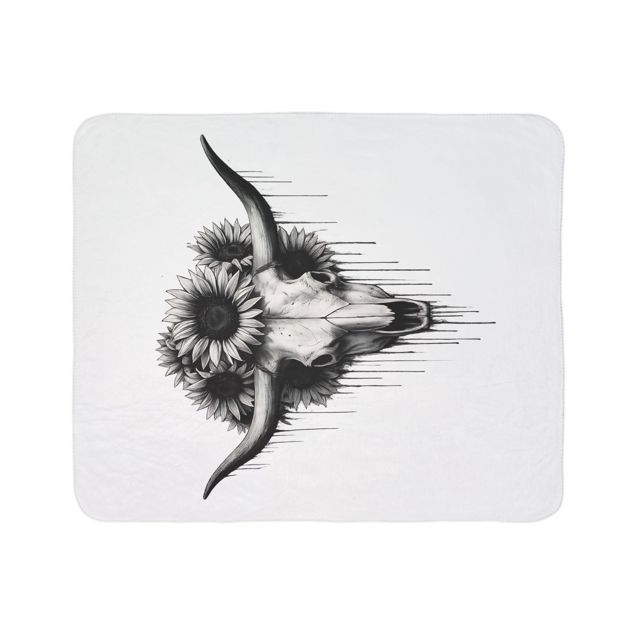Cow Skull with Sunflowers Blanket | Boho Southwestern Skull Art Throw