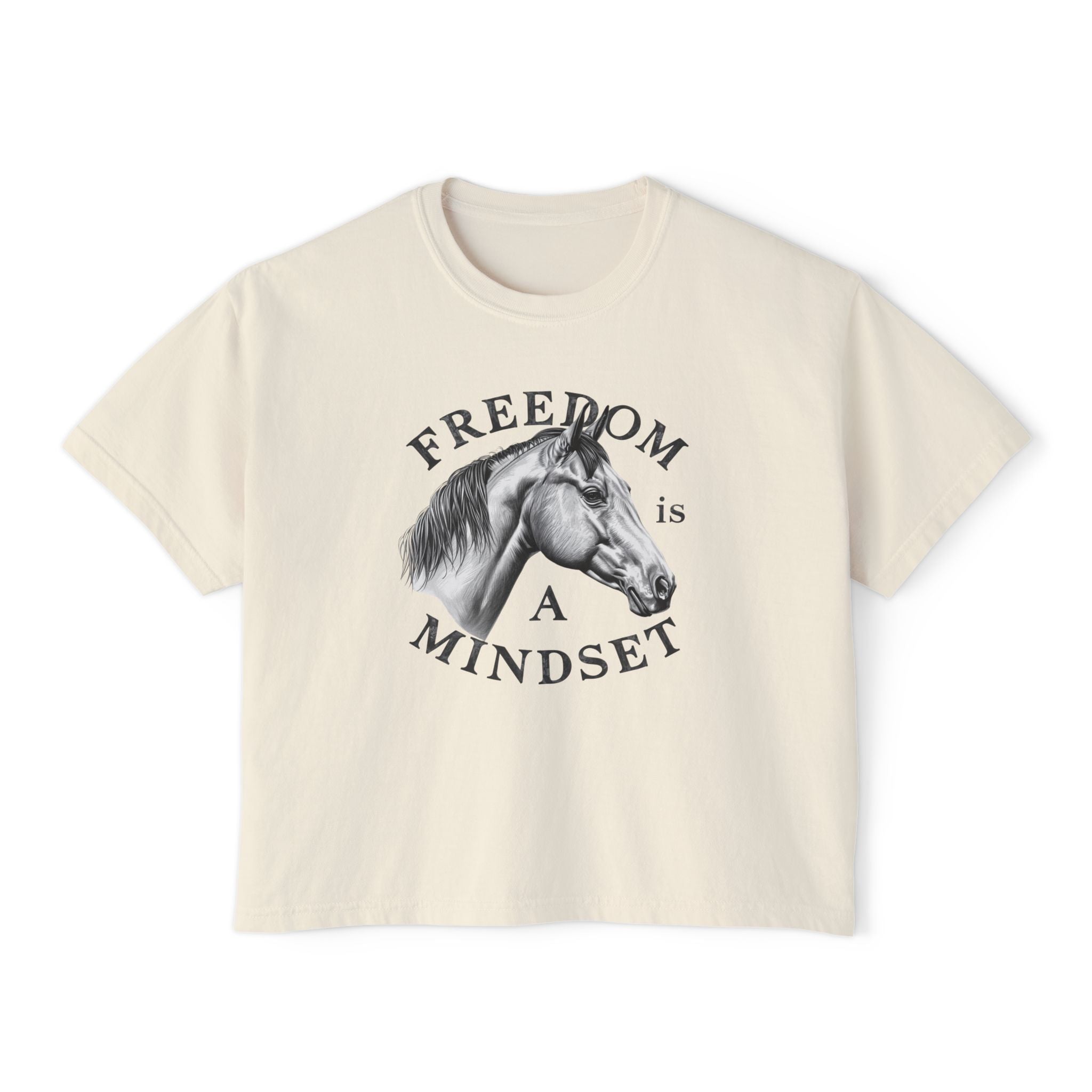 Freedom Is a Mindset horse illustration Tee | Boxy Crop Shirt