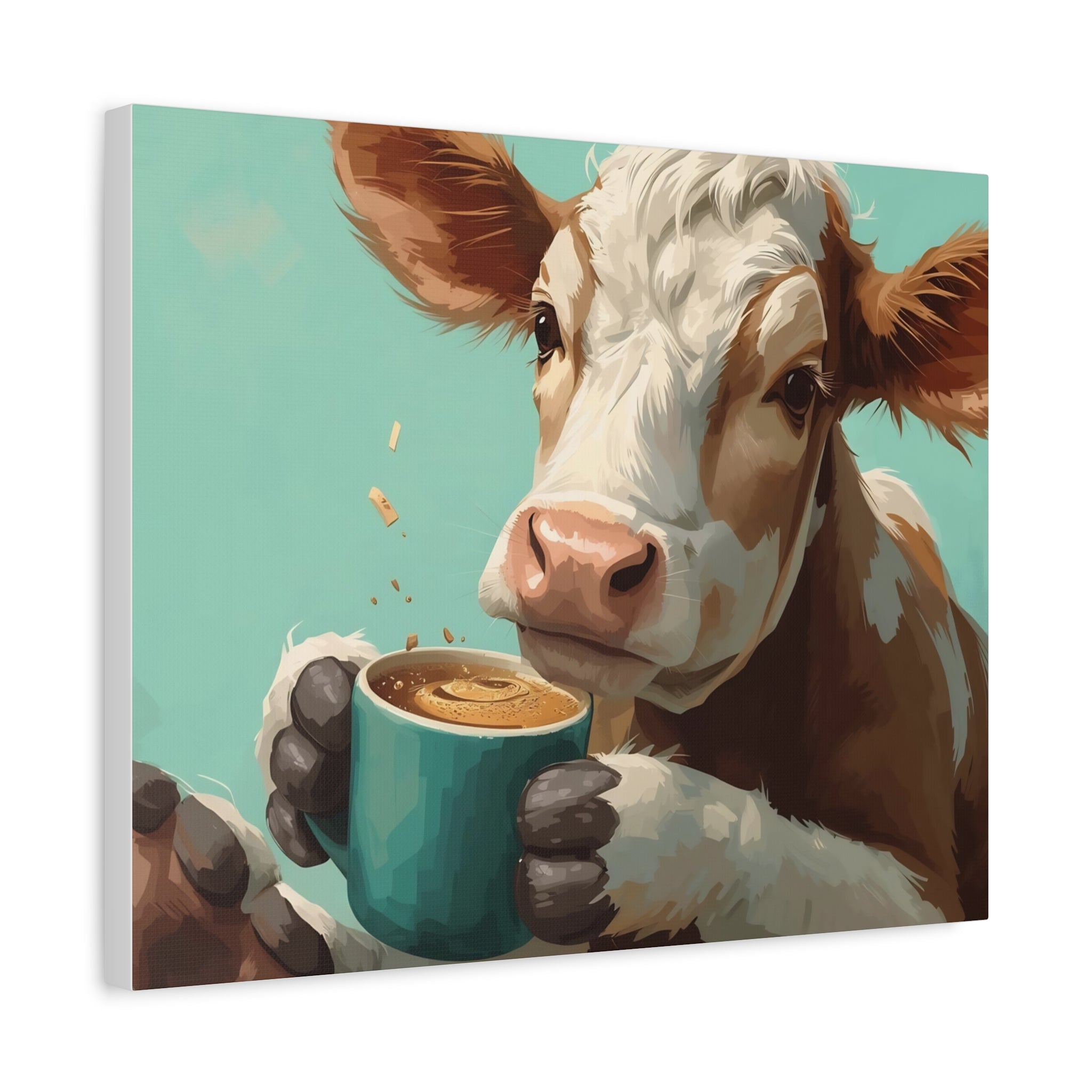 Cow Holding Coffee Canvas