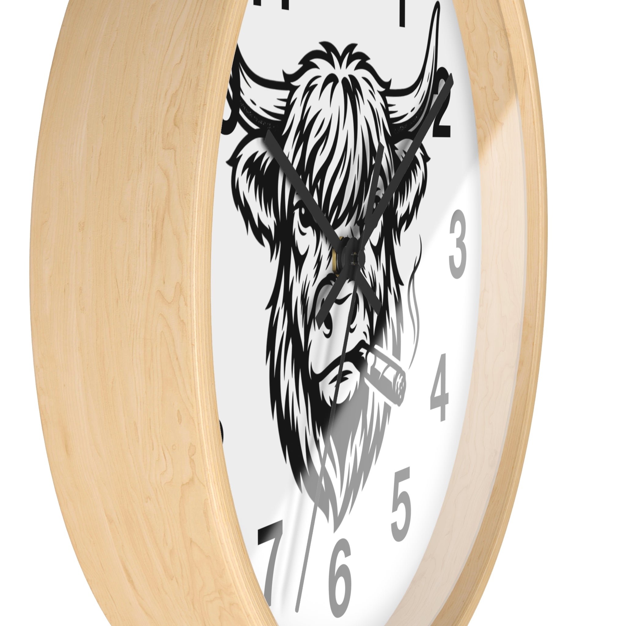 Highland Cow Smoking Cigar Wall Clock | Bull Head Illustration, Rustic Farmhouse Decor