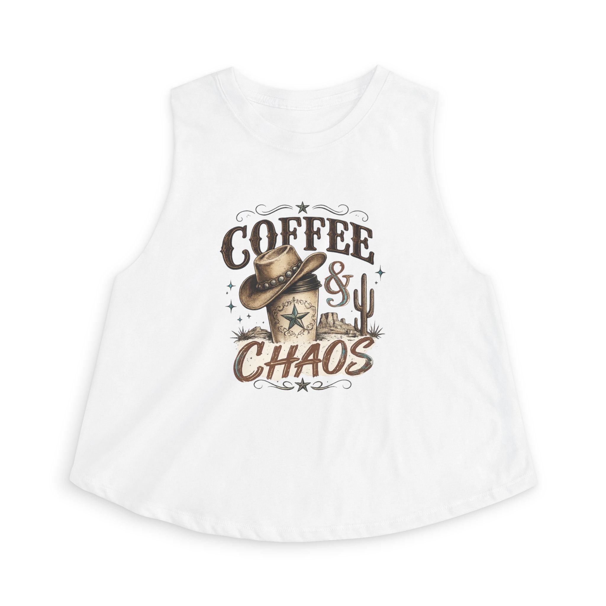 Coffee & Chaos Crop Top — Western Cowboy Graphic Women's Tank