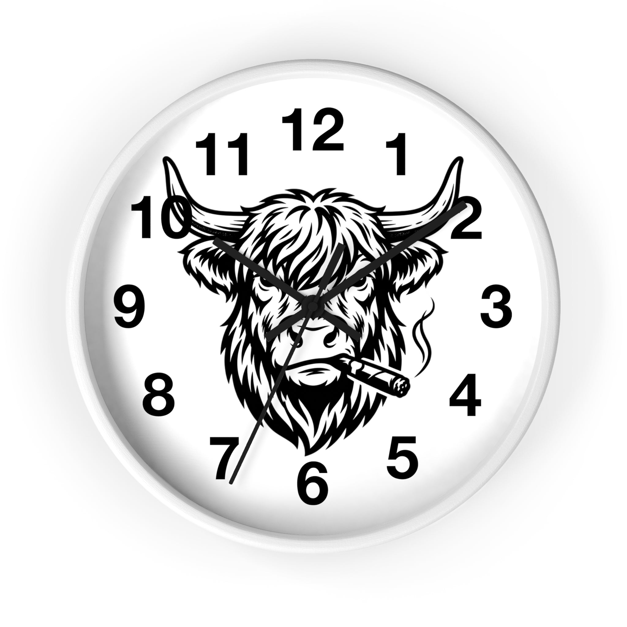 Highland Cow Smoking Cigar Wall Clock | Bull Head Illustration, Rustic Farmhouse Decor