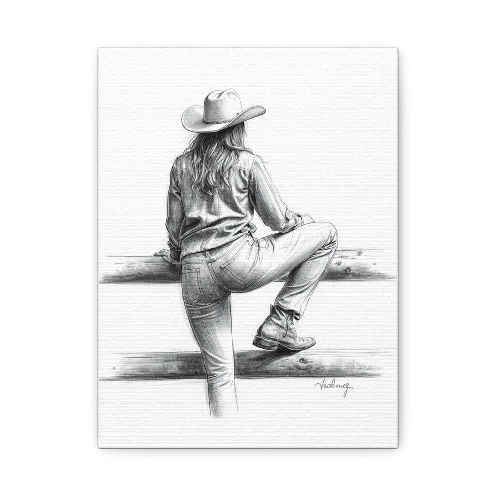 Cowgirl Sketch Canvas Print | Matte Stretched Wall Art