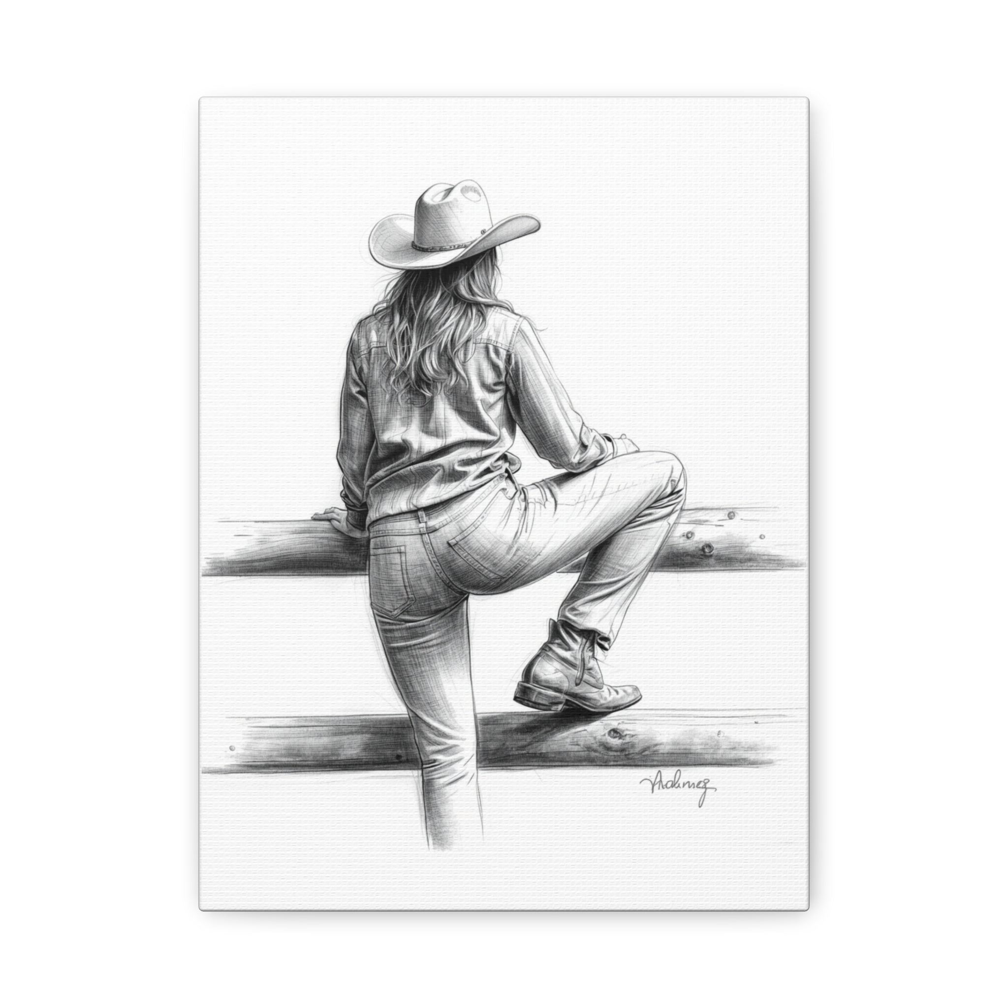 Cowgirl Sketch Canvas Print | Matte Stretched Wall Art