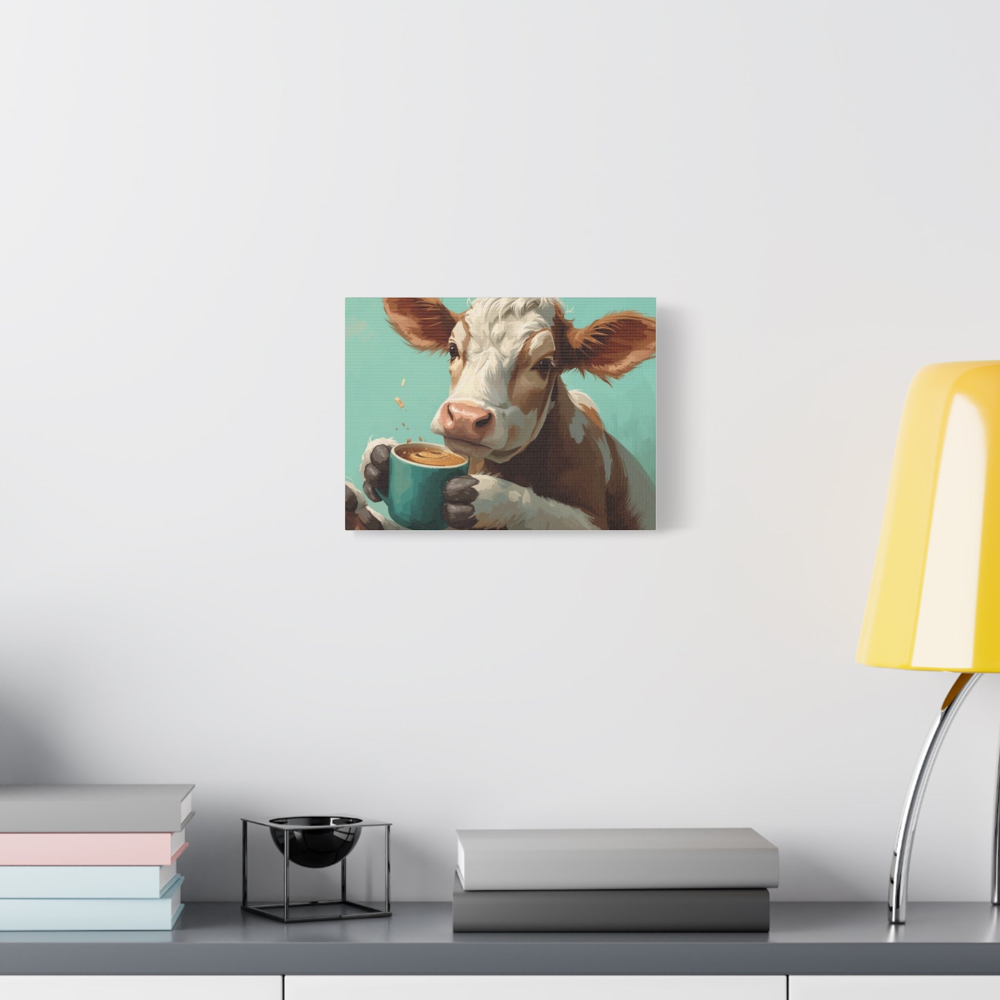 Cow Holding Coffee Canvas