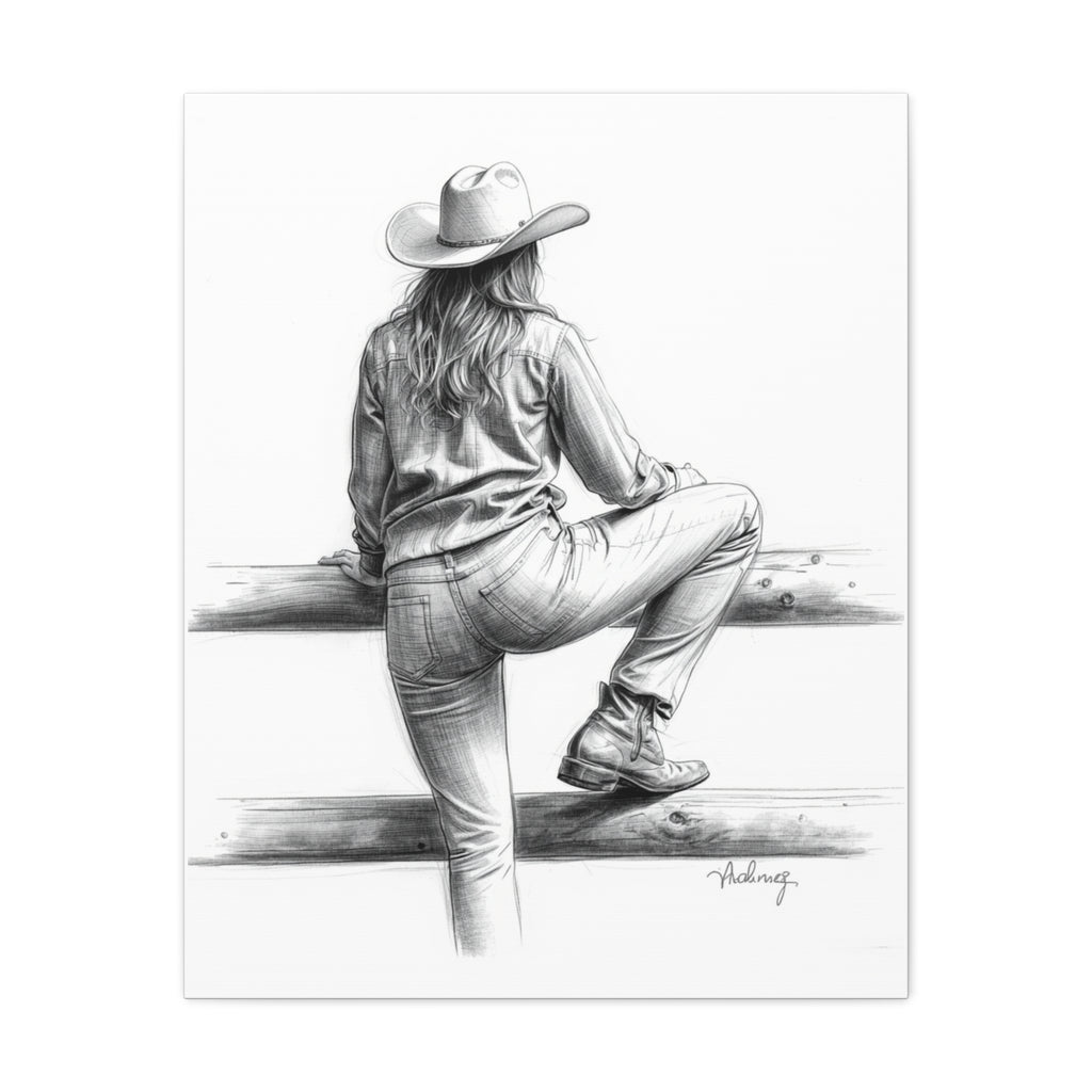 Cowgirl Sketch Canvas Print | Matte Stretched Wall Art