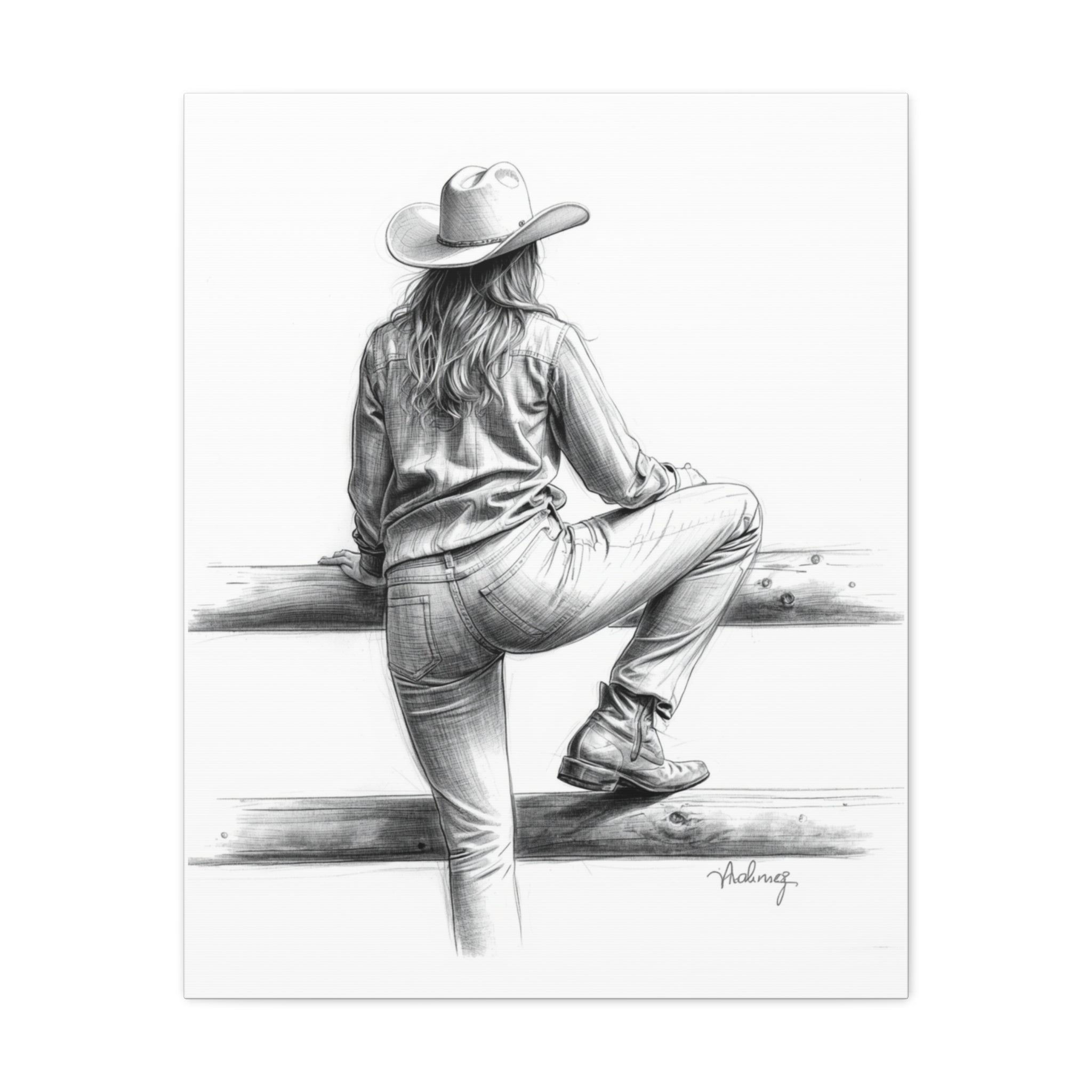 Cowgirl Sketch Canvas Print | Matte Stretched Wall Art