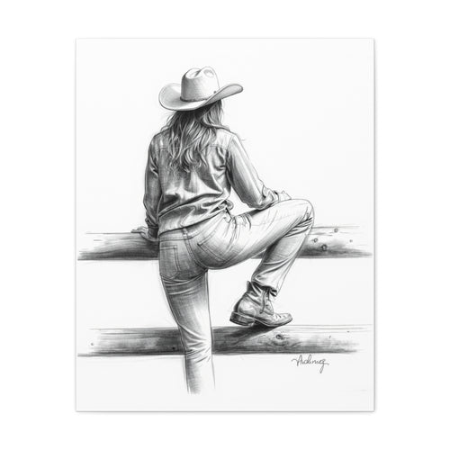 Cowgirl Sketch Canvas Print | Matte Stretched Wall Art