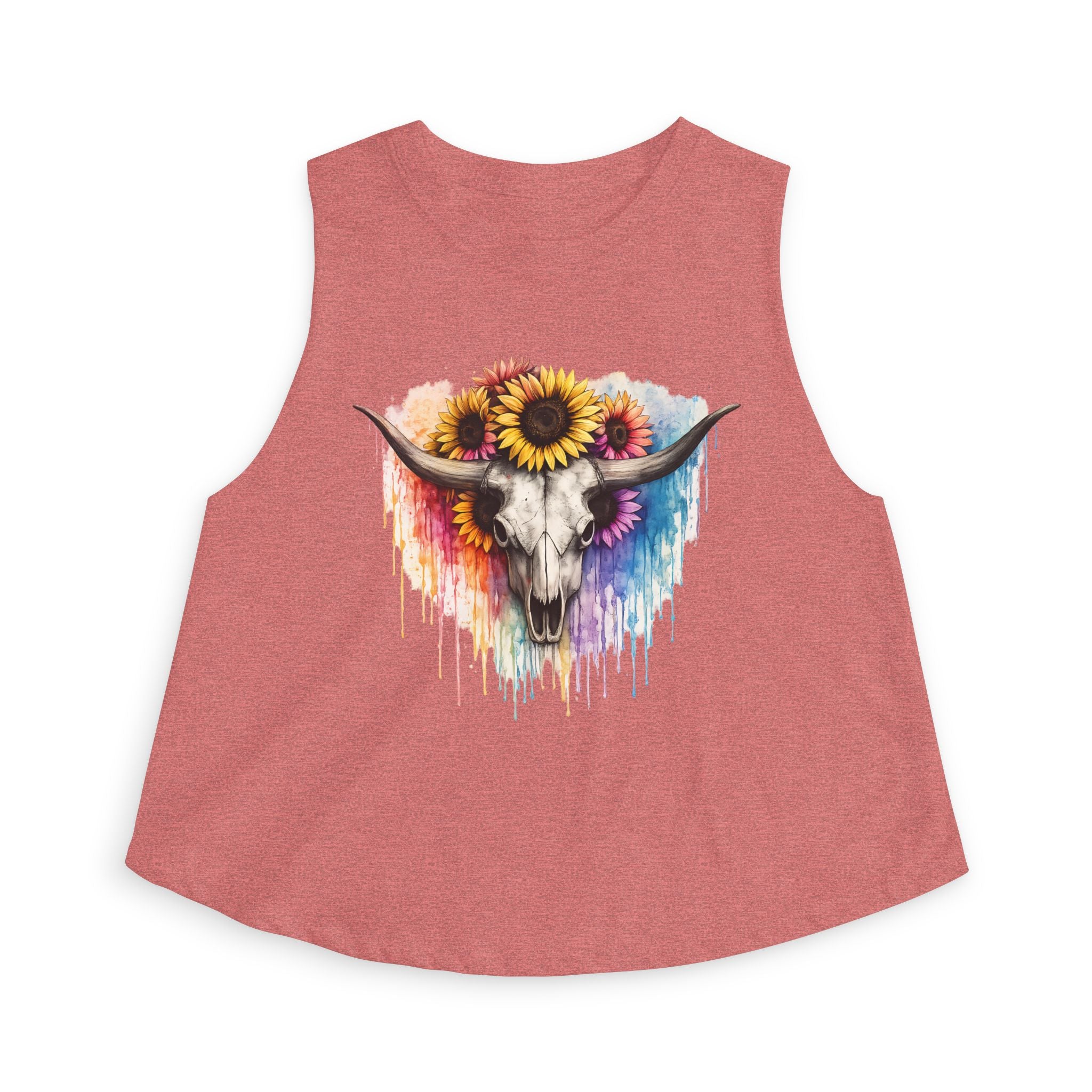 Sunflower Longhorn Skull Crop Top | Colorful Drip Boho Southwestern