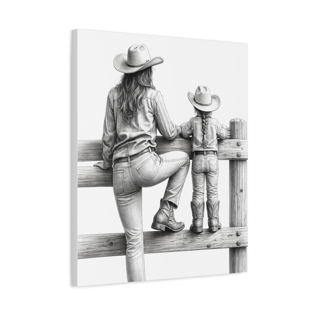 Cowgirl and Child Sketch Canvas