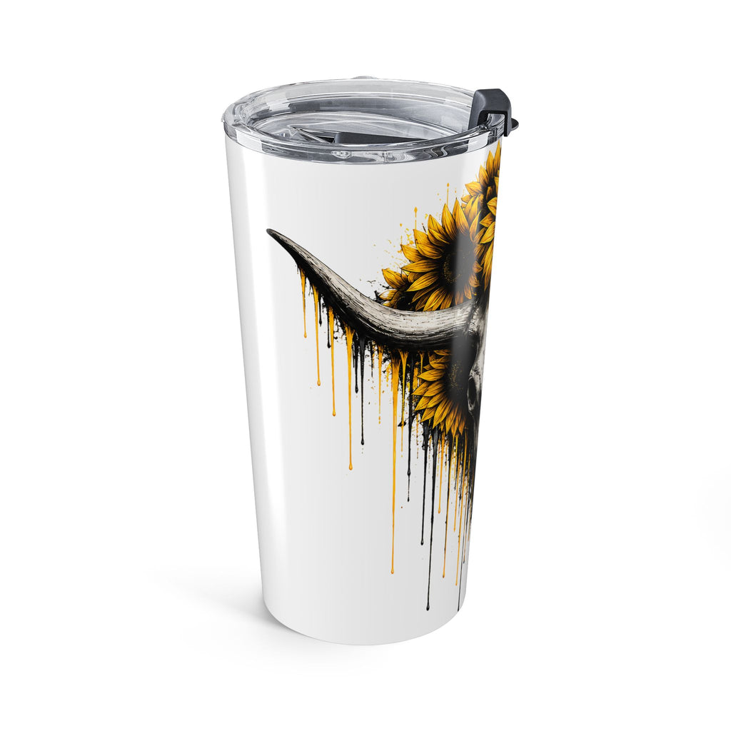 Sunflower Cow Skull Tumbler | 20oz Stainless Travel Mug
