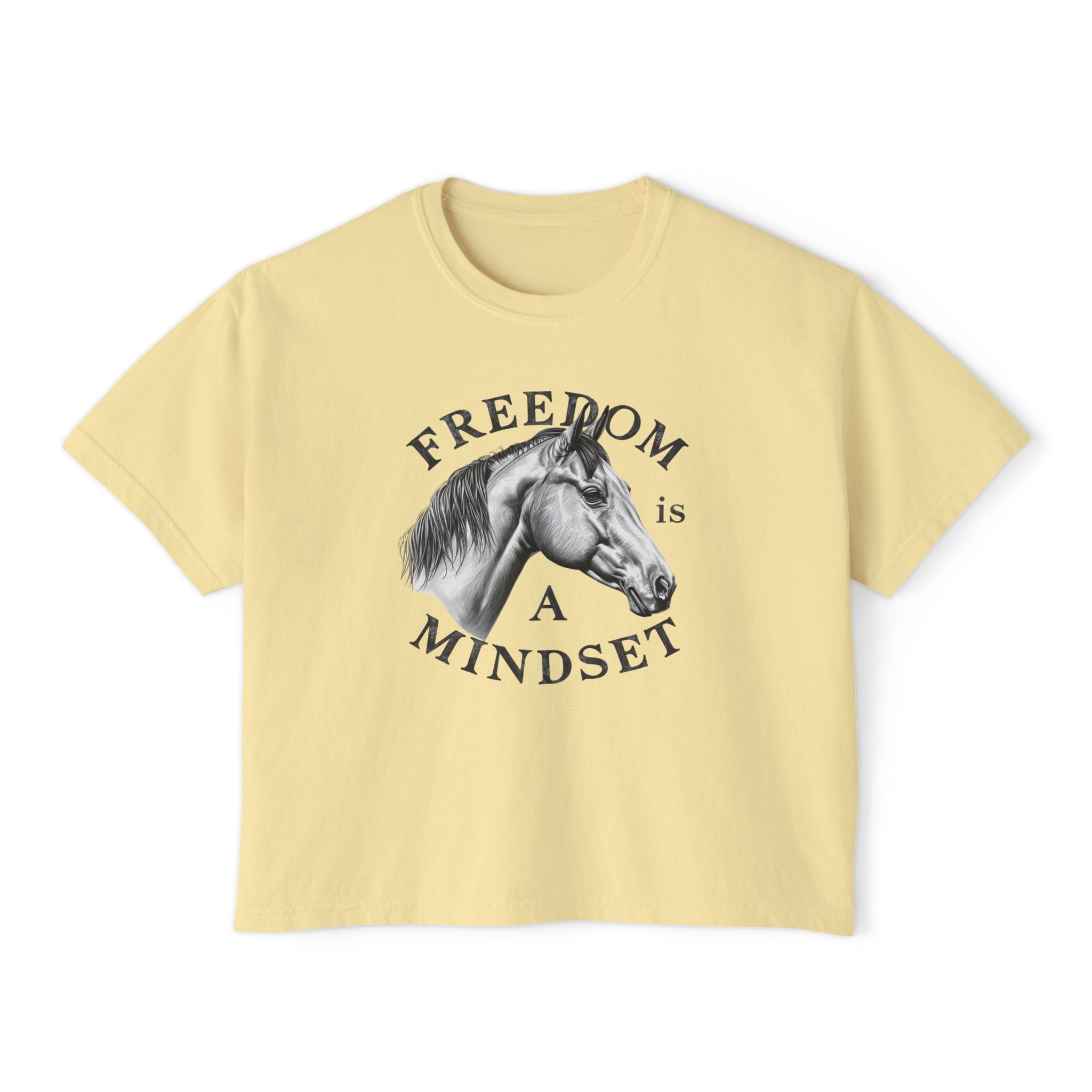 Freedom Is a Mindset horse illustration Tee | Boxy Crop Shirt
