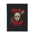 Horror 'Trick or Treat' Plush Blanket — Jason Mask & Chainsaw Halloween Throw