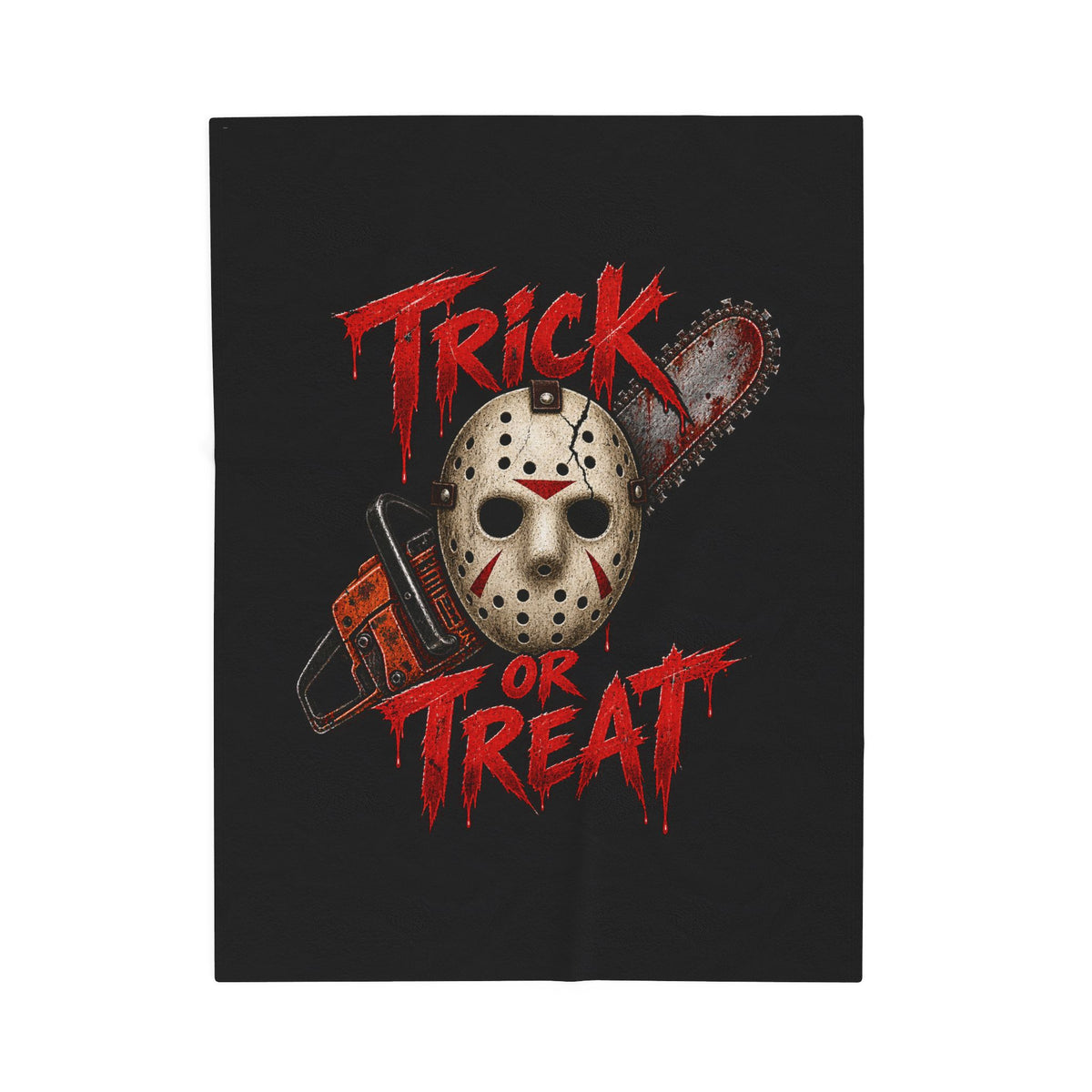 Horror 'Trick or Treat' Plush Blanket — Jason Mask & Chainsaw Halloween Throw