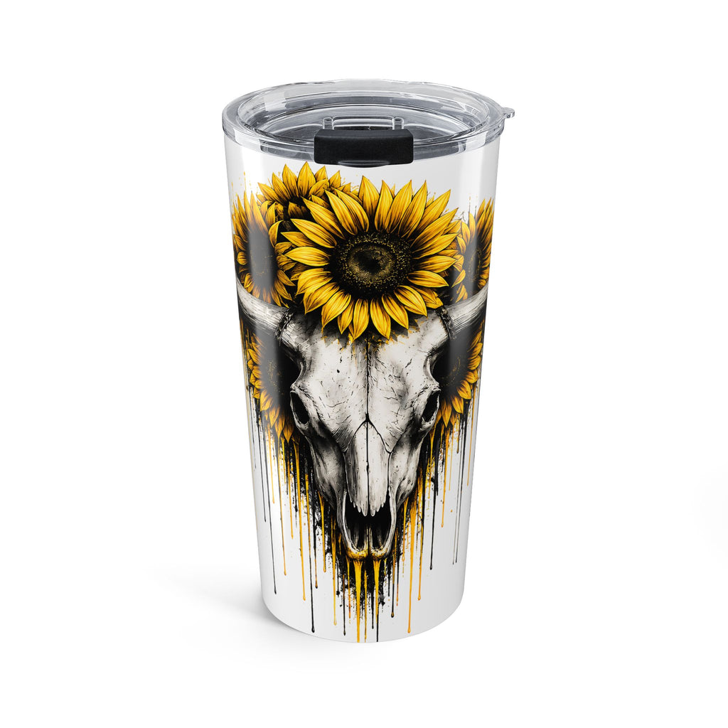 Sunflower Cow Skull Tumbler | 20oz Stainless Travel Mug