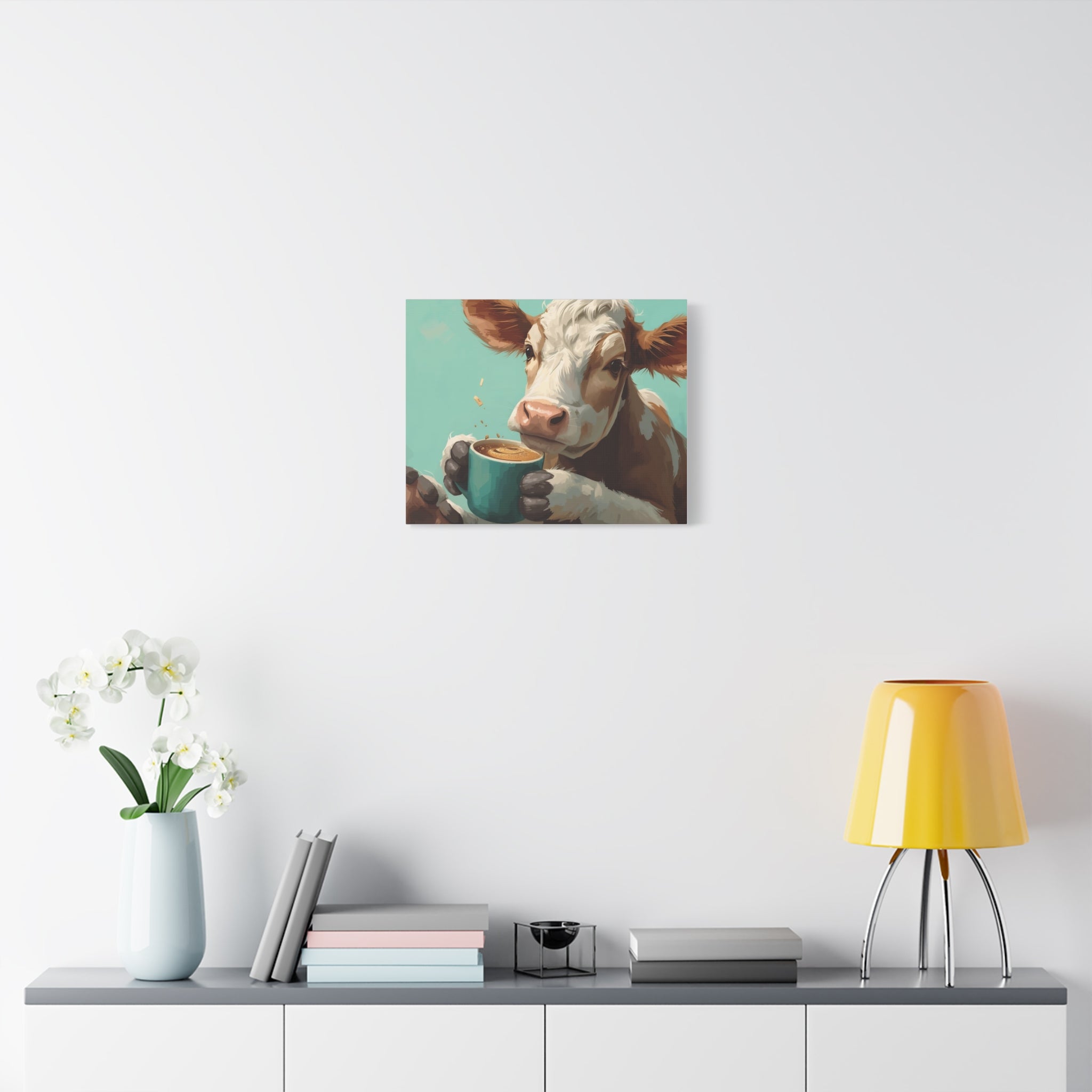 Cow Holding Coffee Canvas