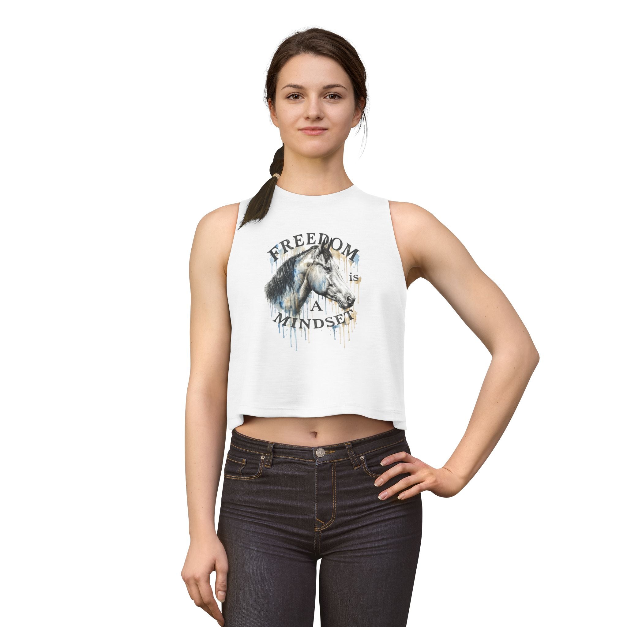 Freedom Is a Mindset horse illustration Crop Top | Watercolor horse tank
