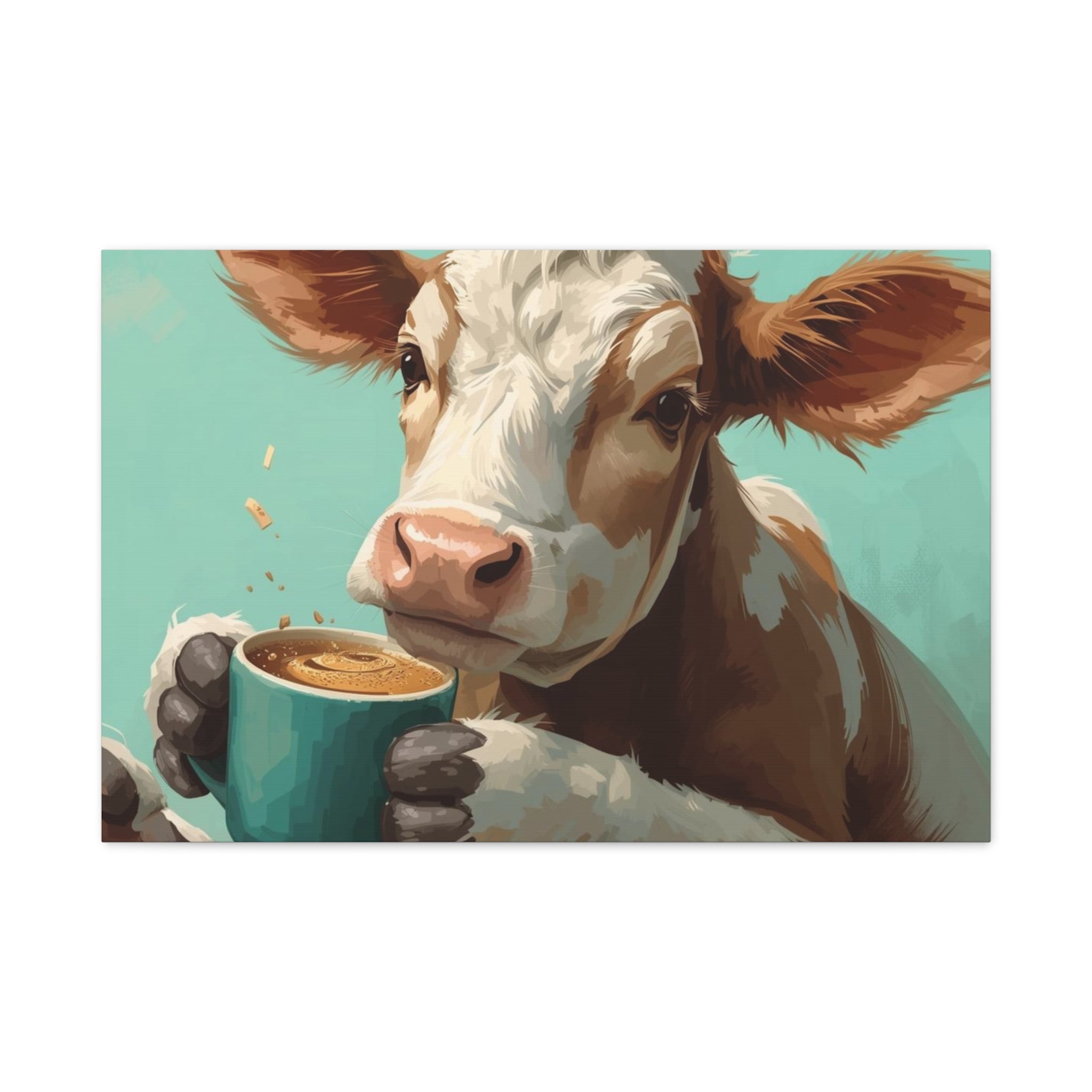 Cow Holding Coffee Canvas