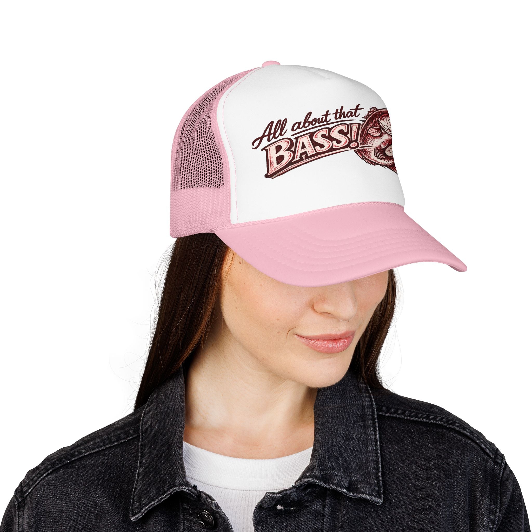 All About That Bass fishing graphic Foam Trucker Hat | Bass Fish Cap