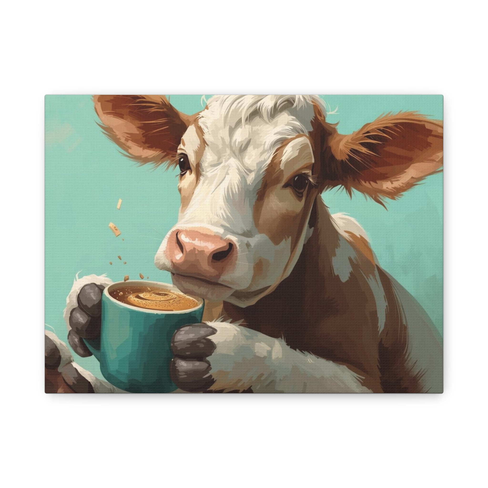 Cow Holding Coffee Canvas