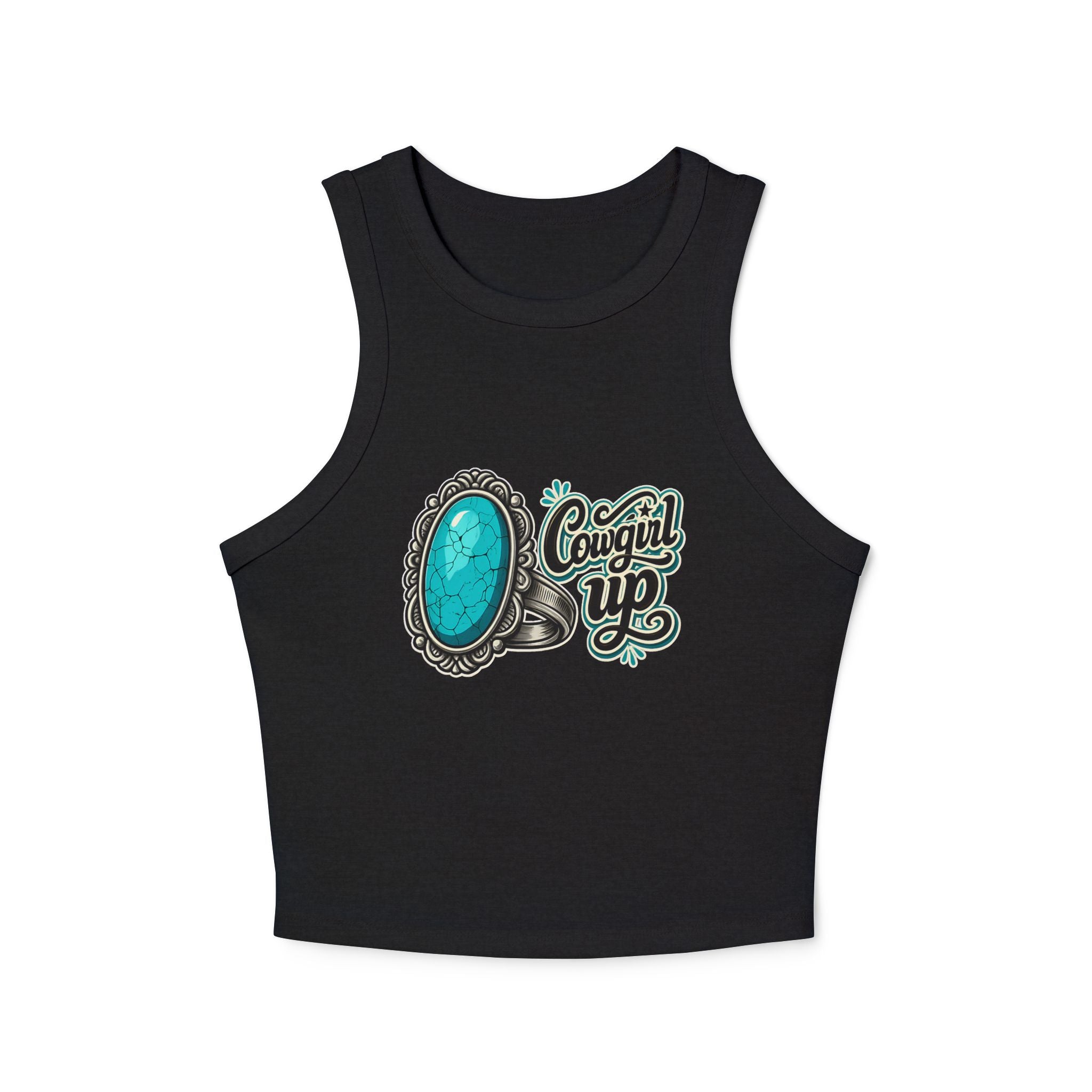 Cowgirl Up Turquoise Ring Buckle Racer Tank Top | Western Cowgirl Graphic