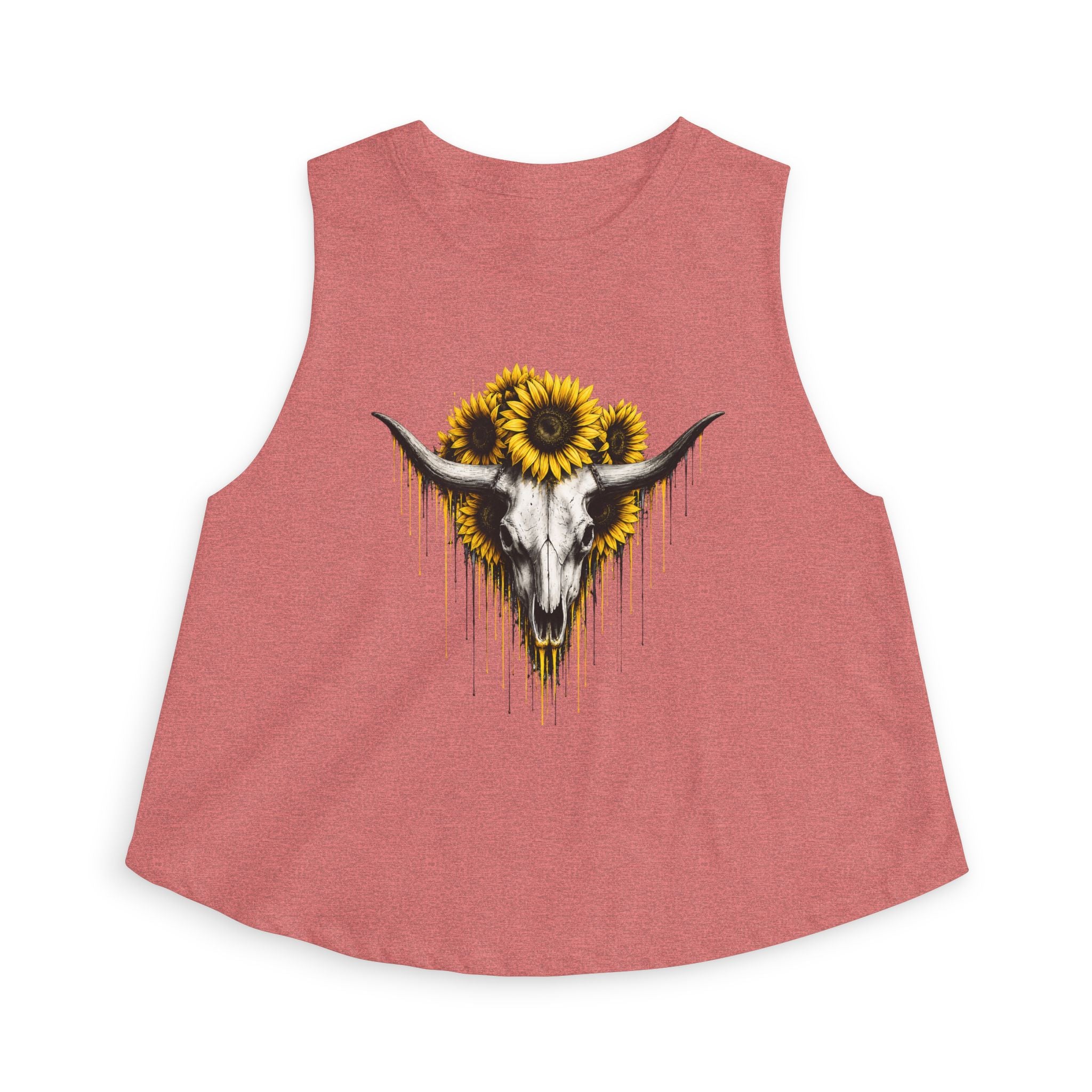 Sunflower Longhorn Skull Women's Crop Top | Southwestern Floral Skull