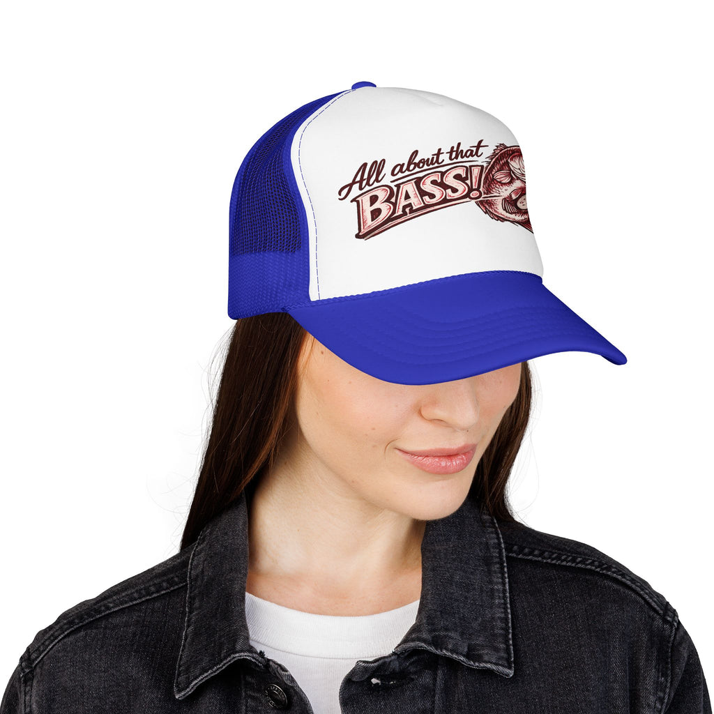 All About That Bass fishing graphic Foam Trucker Hat | Bass Fish Cap
