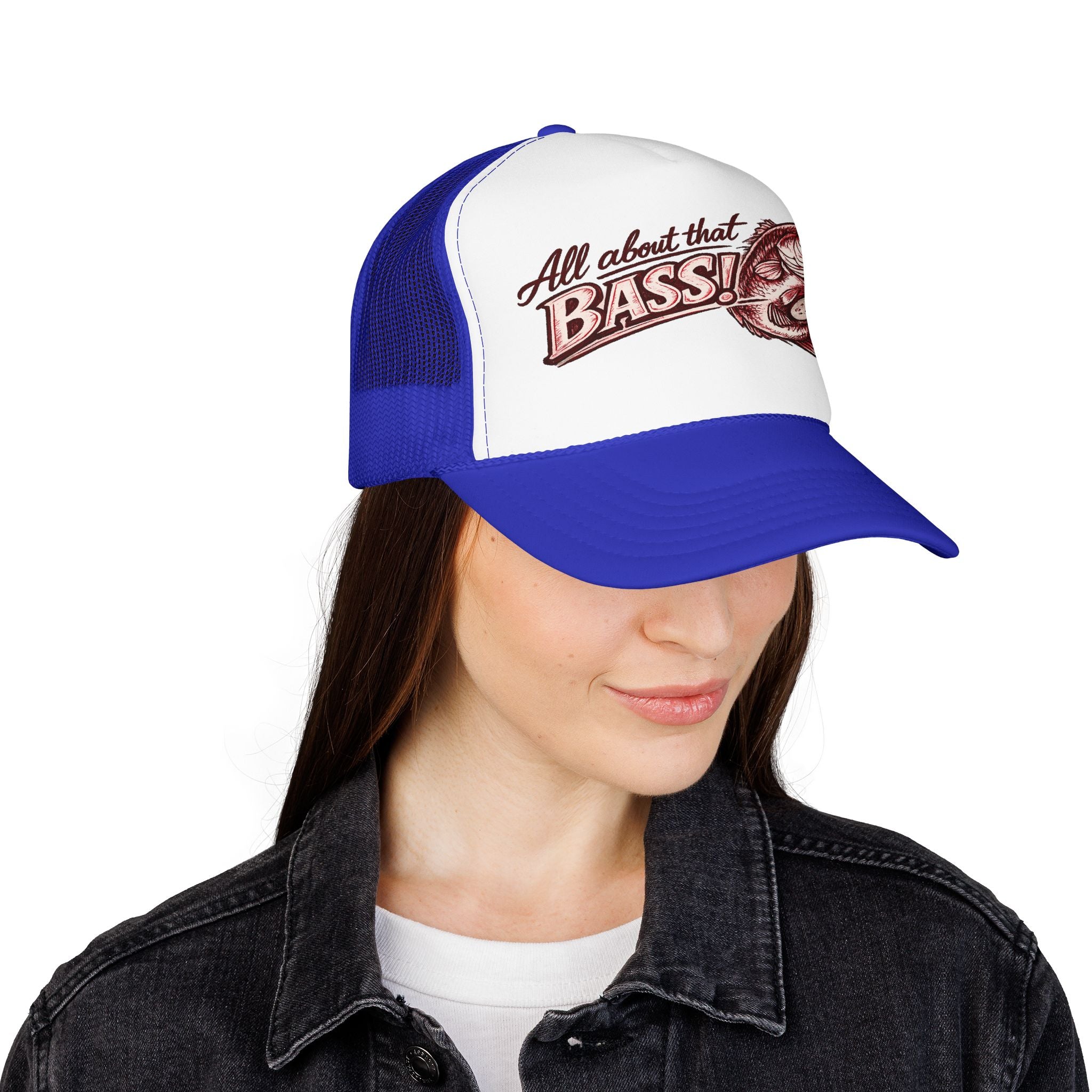 All About That Bass fishing graphic Foam Trucker Hat | Bass Fish Cap