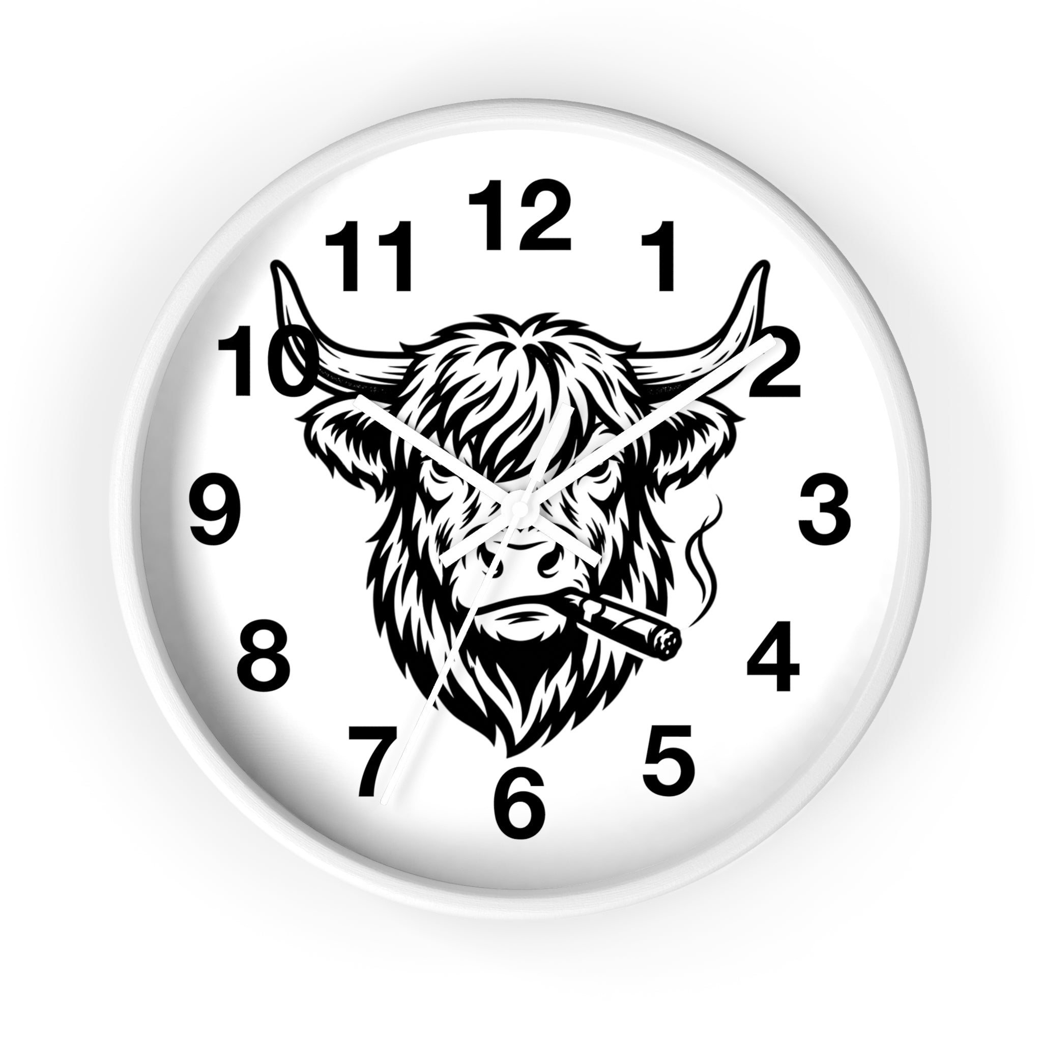 Highland Cow Smoking Cigar Wall Clock | Bull Head Illustration, Rustic Farmhouse Decor
