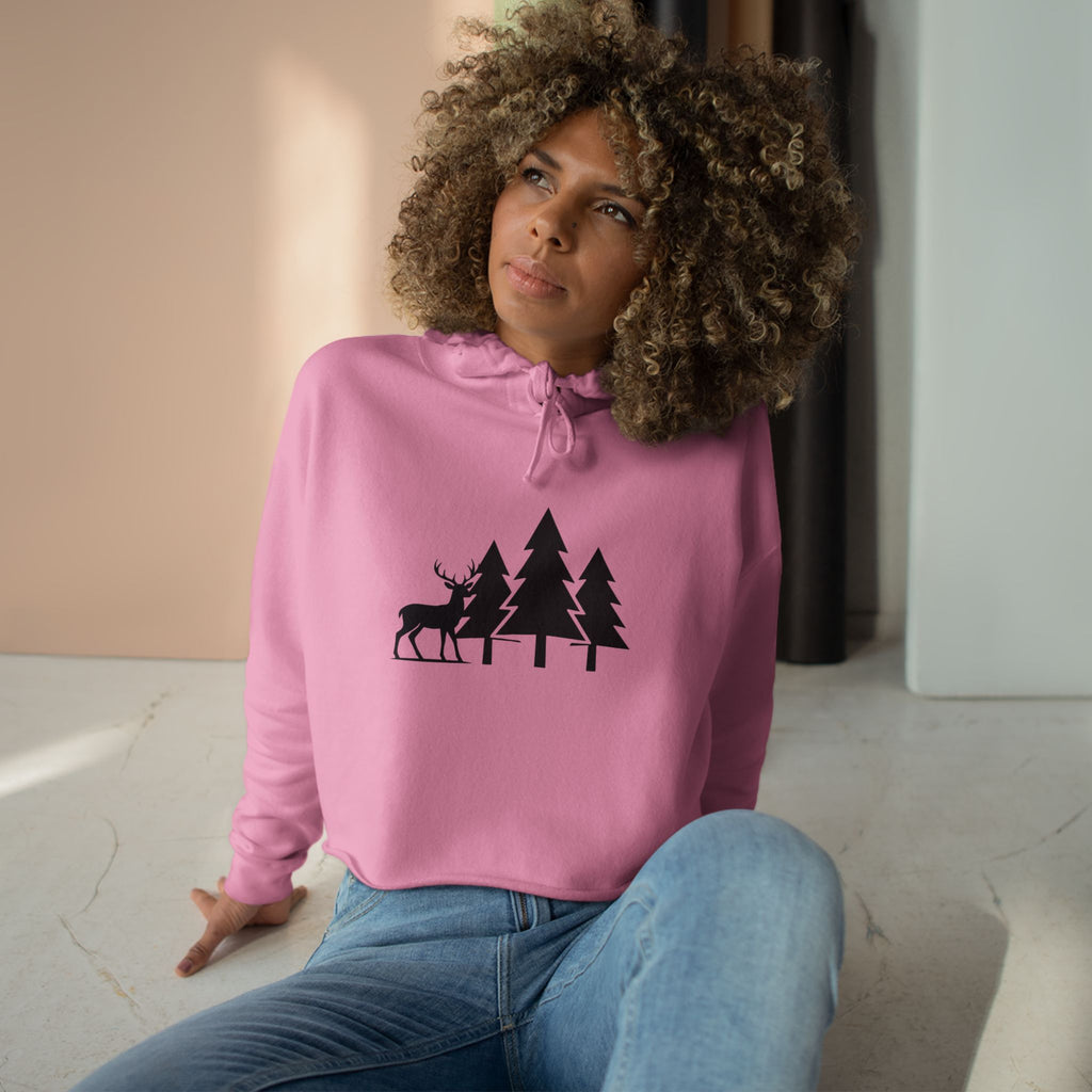 Cropped Hoodie — Minimal Forest Deer Silhouette