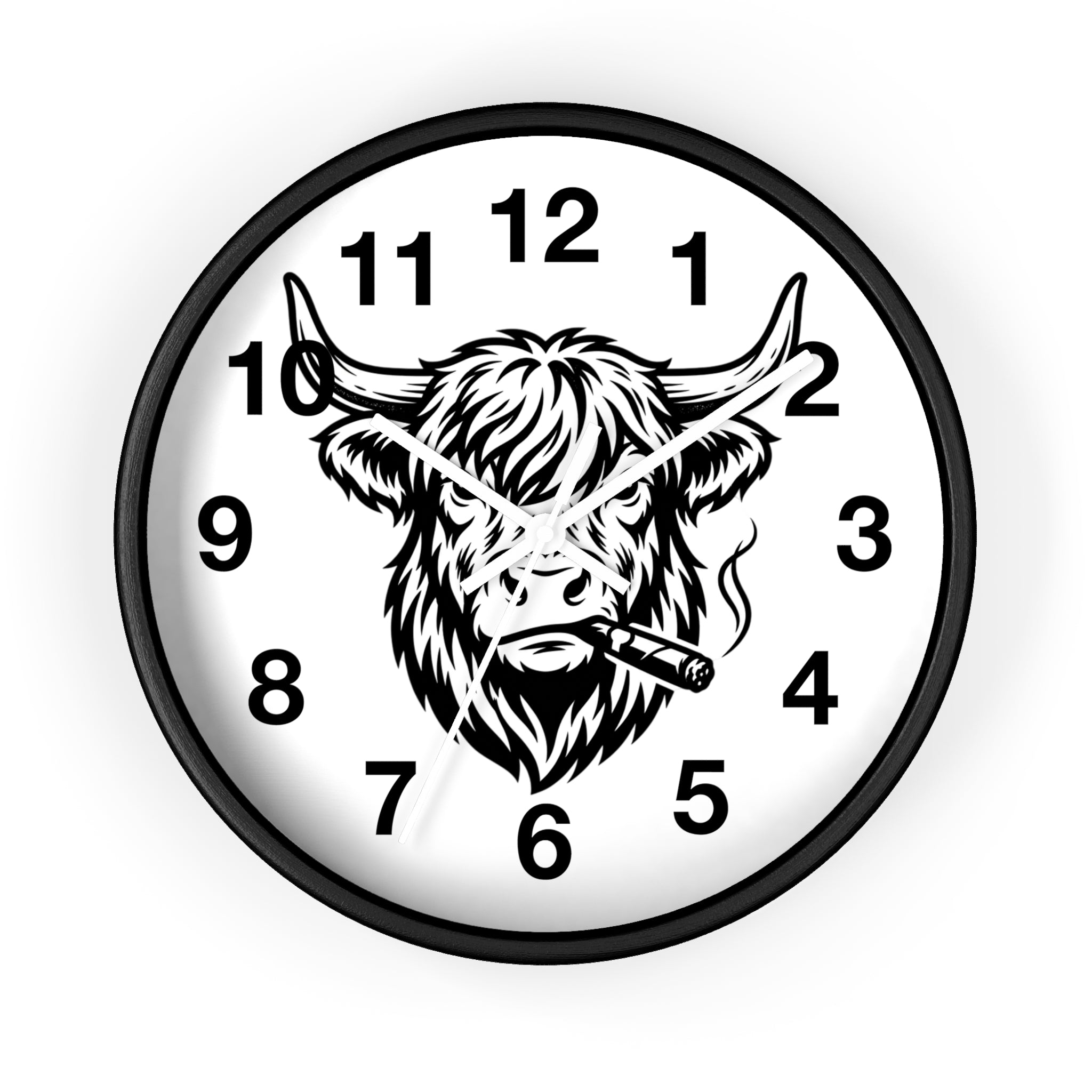 Highland Cow Smoking Cigar Wall Clock | Bull Head Illustration, Rustic Farmhouse Decor