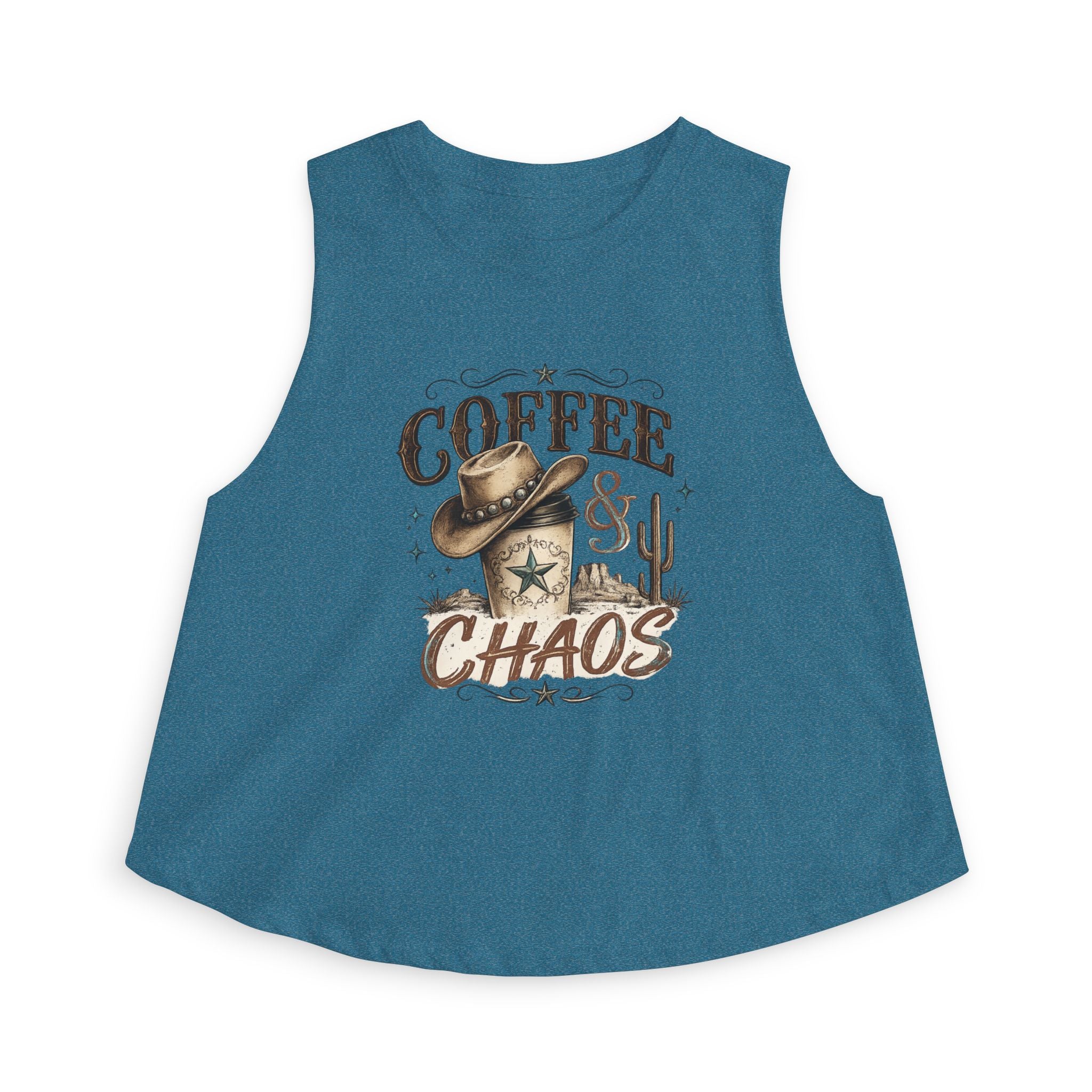 Coffee & Chaos Crop Top — Western Cowboy Graphic Women's Tank