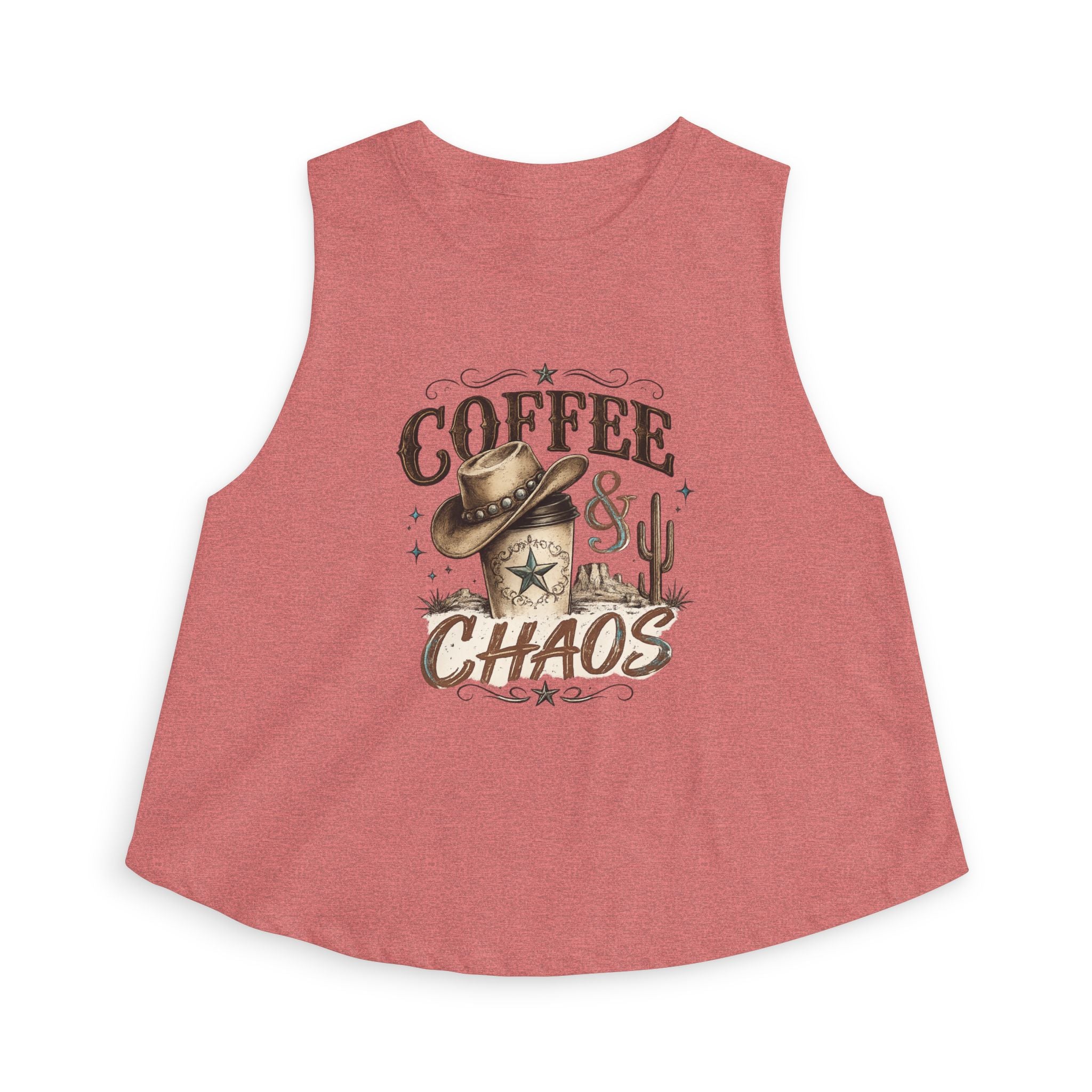 Coffee & Chaos Crop Top — Western Cowboy Graphic Women's Tank