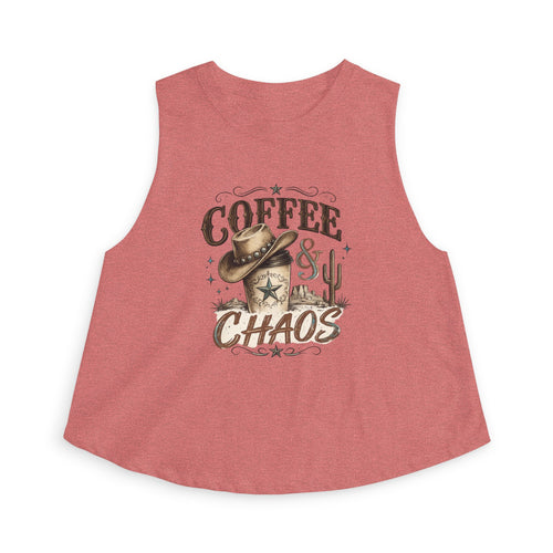 Coffee & Chaos Crop Top — Western Cowboy Graphic Women's Tank