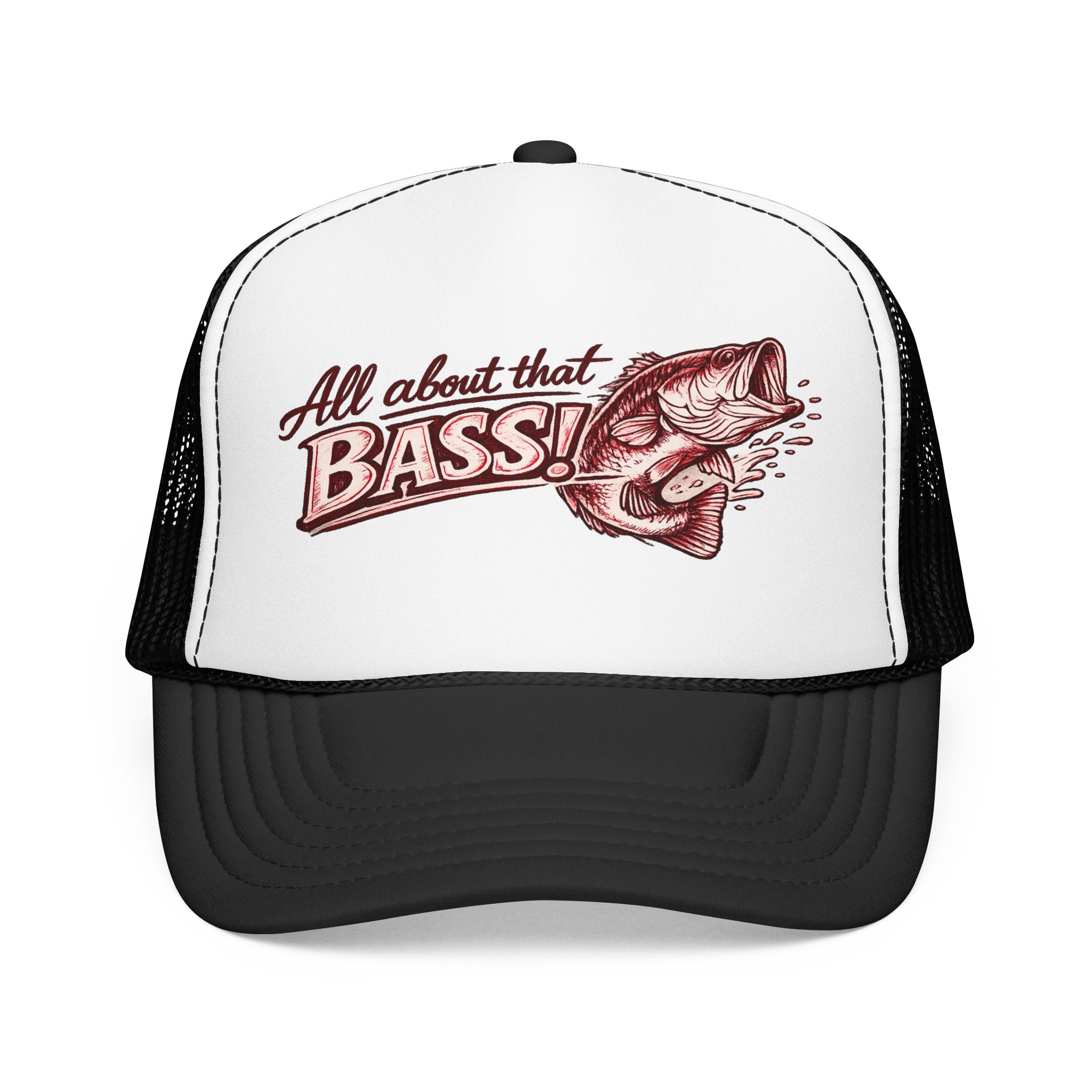 All About That Bass fishing graphic Foam Trucker Hat | Bass Fish Cap