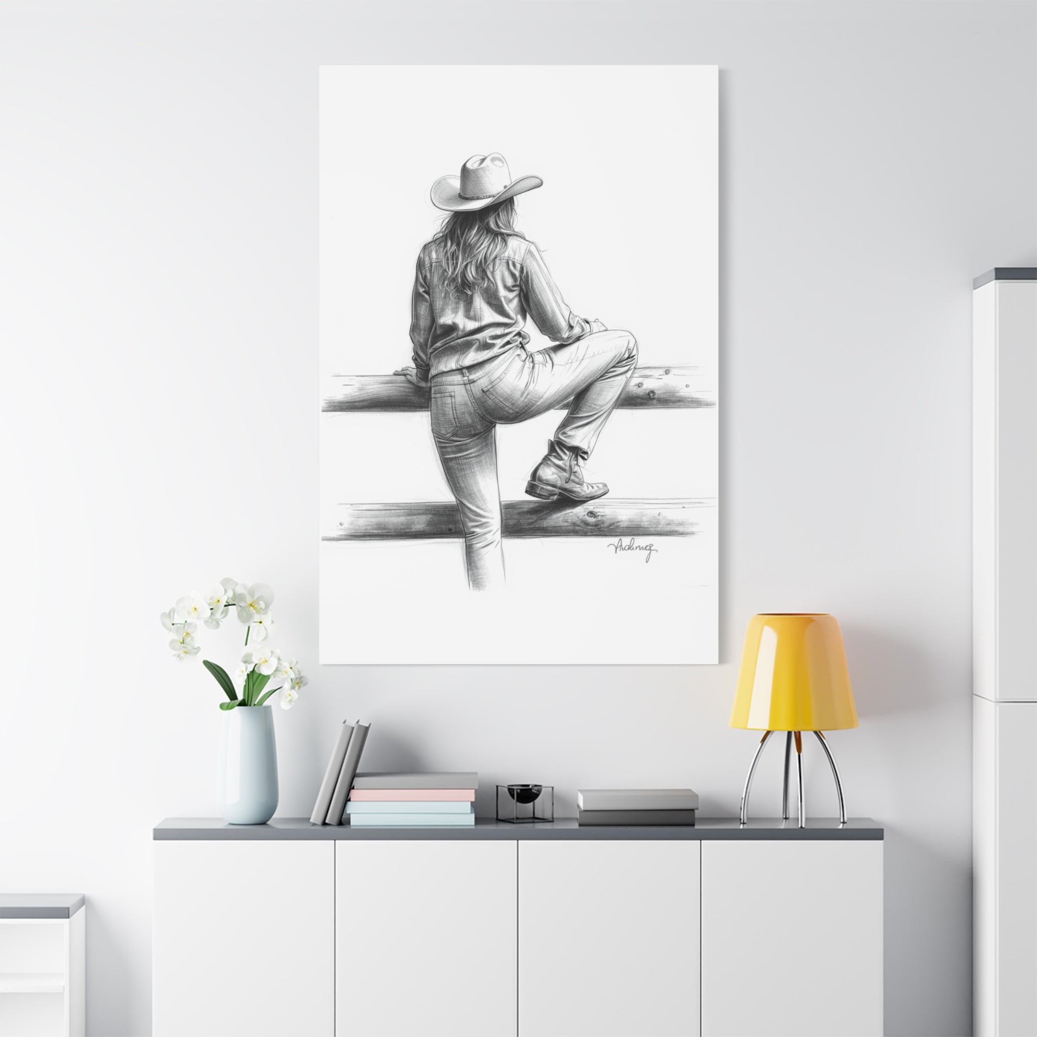 Cowgirl Sketch Canvas Print | Matte Stretched Wall Art