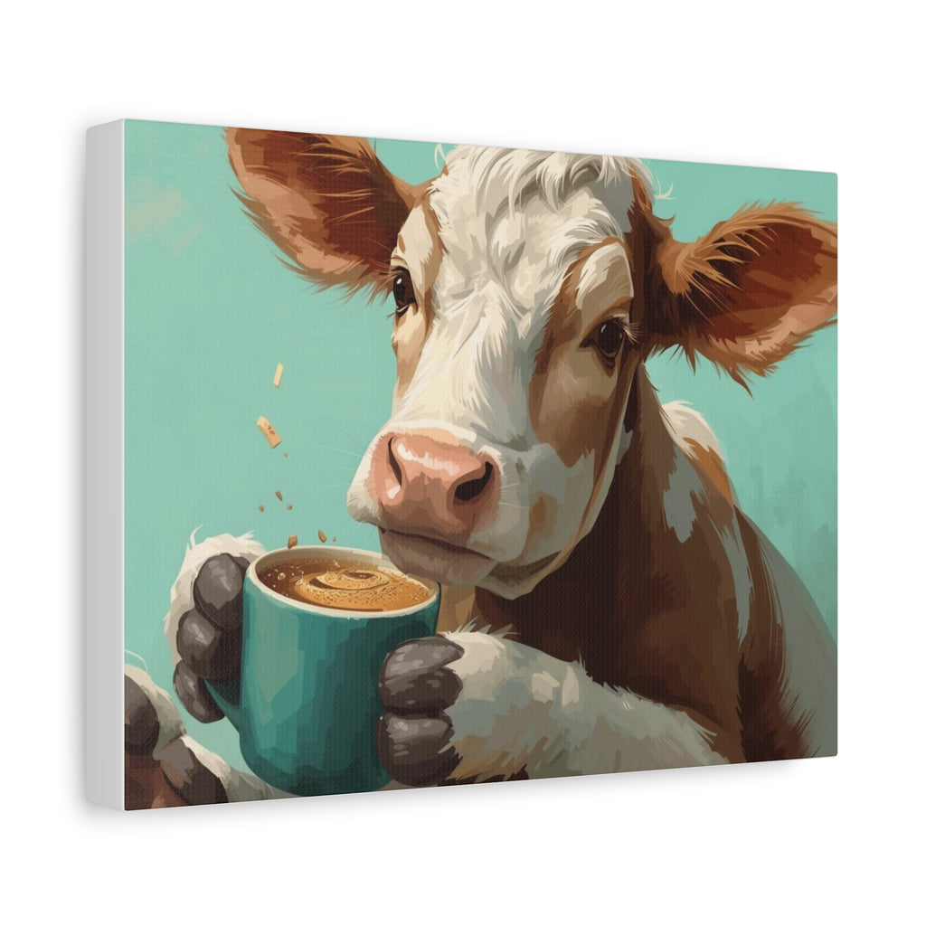 Cow Holding Coffee Canvas