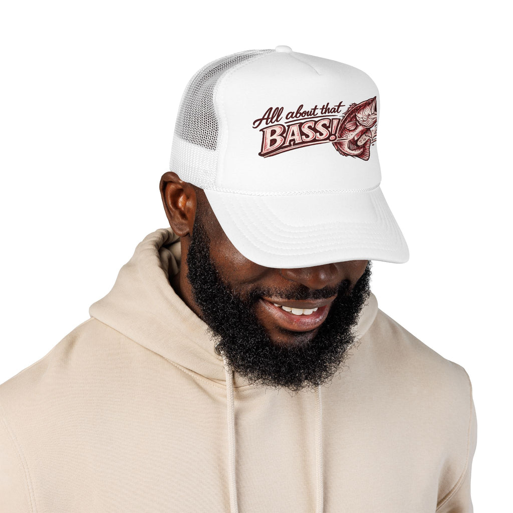 All About That Bass fishing graphic Foam Trucker Hat | Bass Fish Cap
